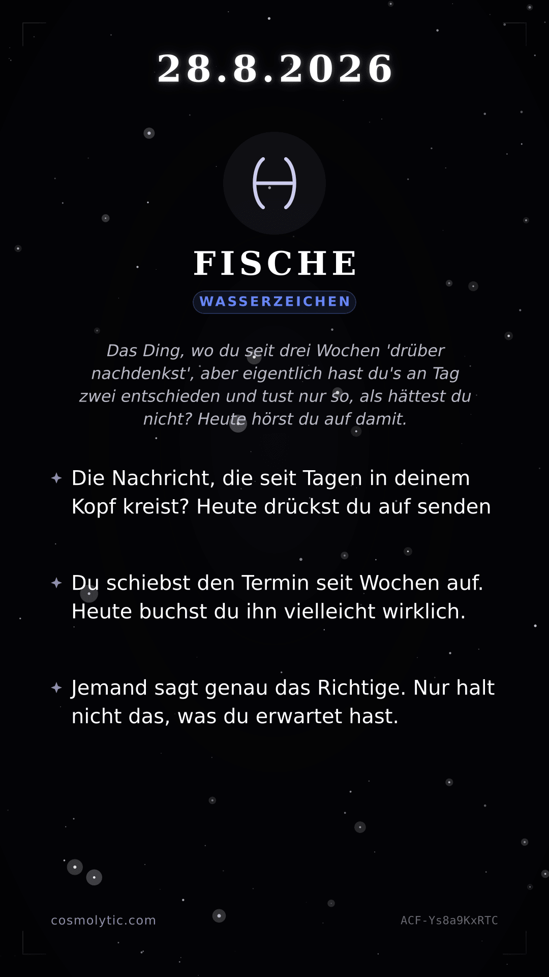 Fische Tageshoroskop-Karte für 28. August 2026