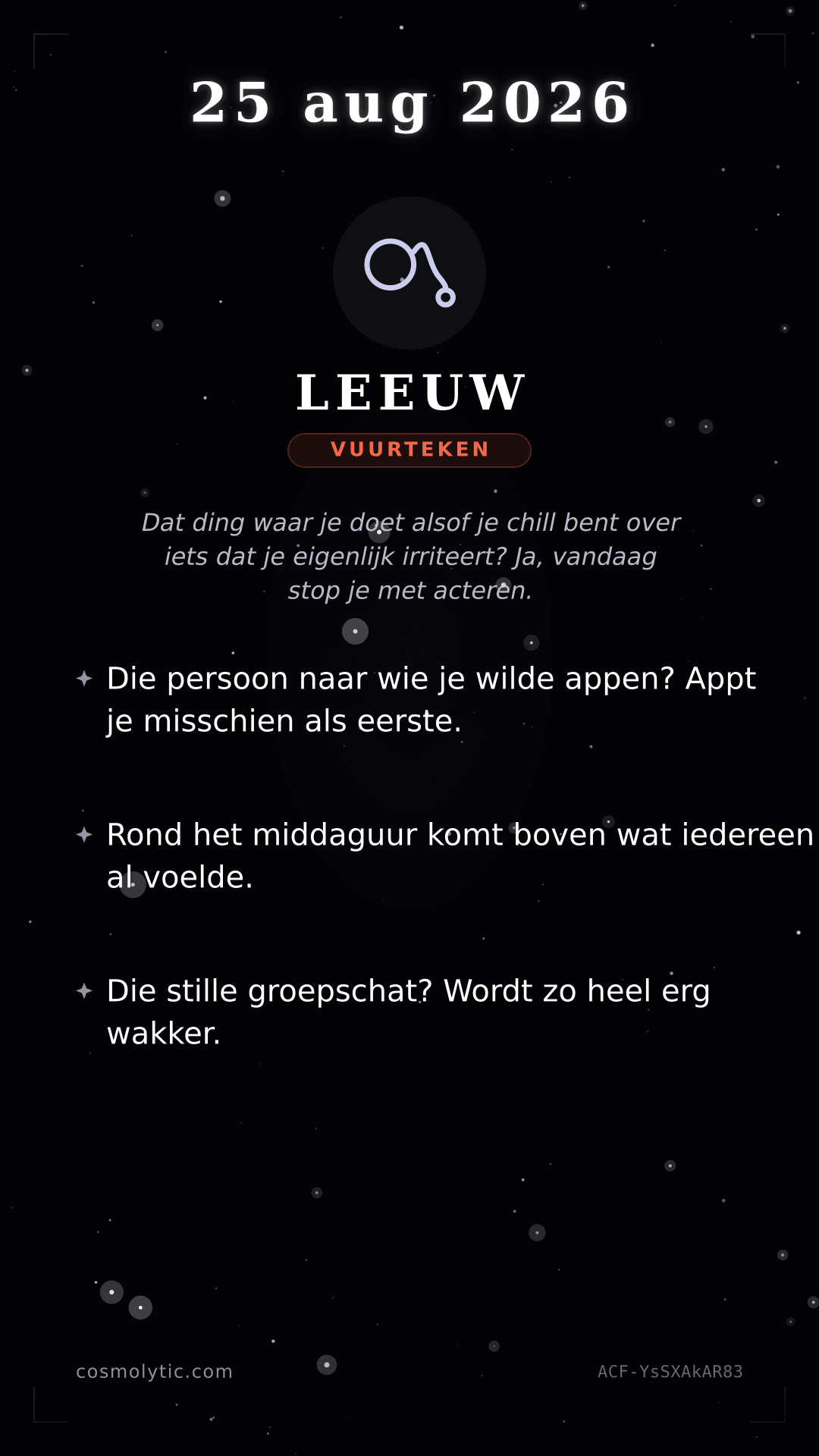 Leeuw daghoroscoop kaart voor 25 augustus 2026
