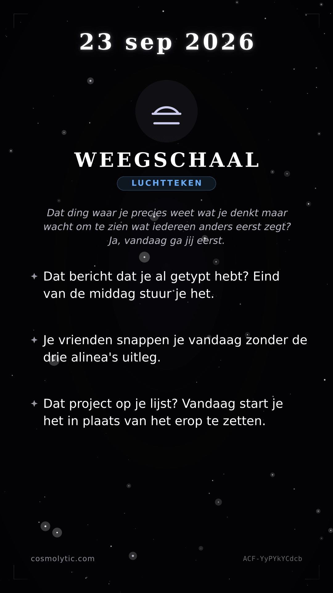 Weegschaal daghoroscoop kaart voor 23 september 2026