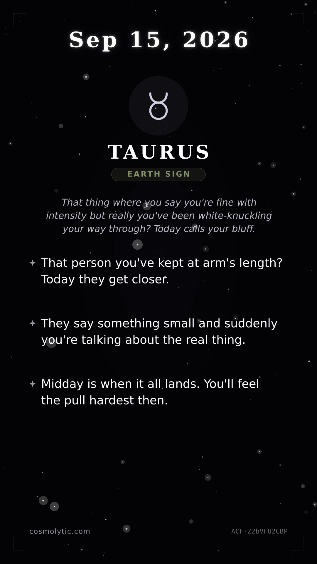 Taurus daily horoscope card for September 15, 2026