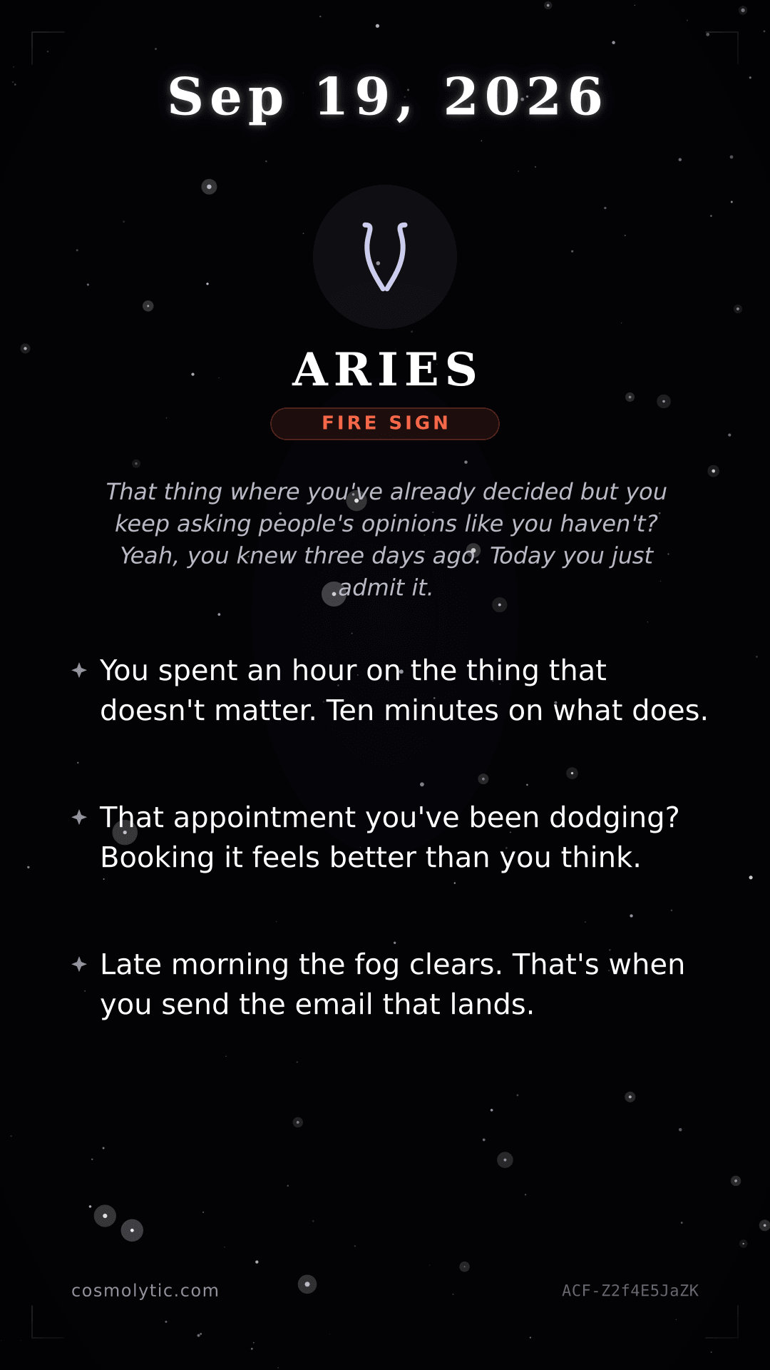 Aries daily horoscope card for Today