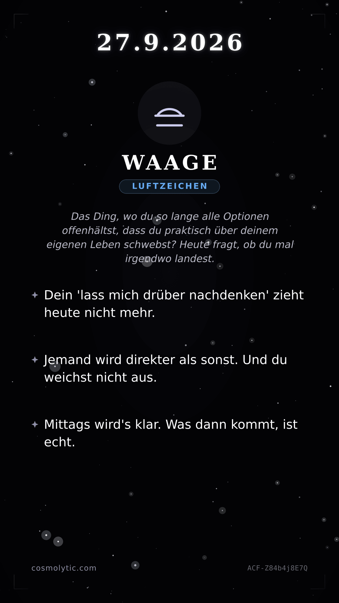 Waage Tageshoroskop-Karte für 27. September 2026
