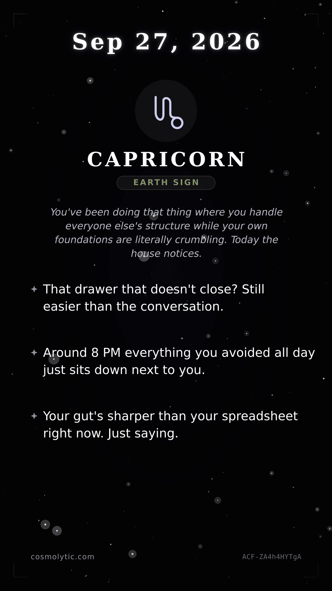 Capricorn daily horoscope card for September 27, 2026
