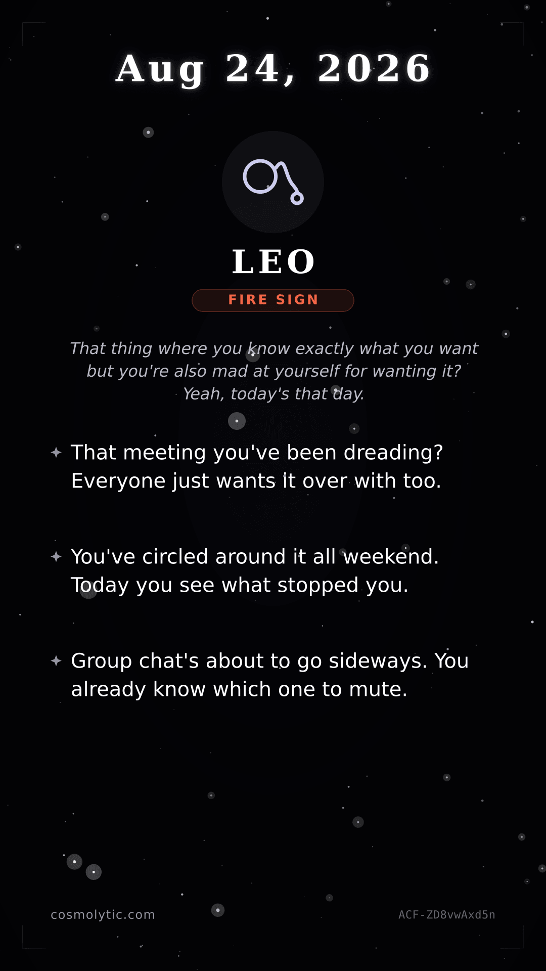 Leo daily horoscope card for August 24, 2026
