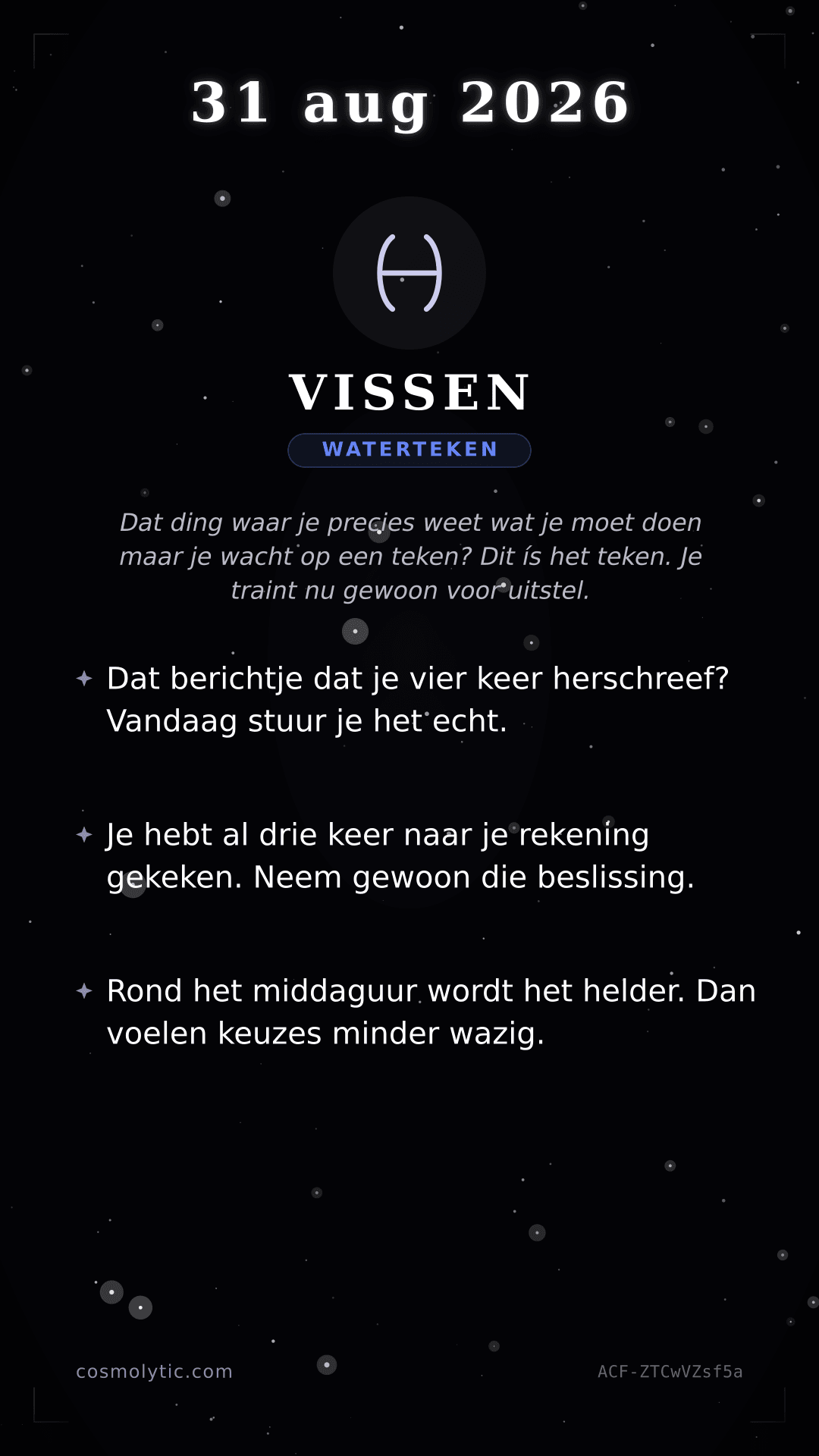 Vissen daghoroscoop kaart voor 31 augustus 2026
