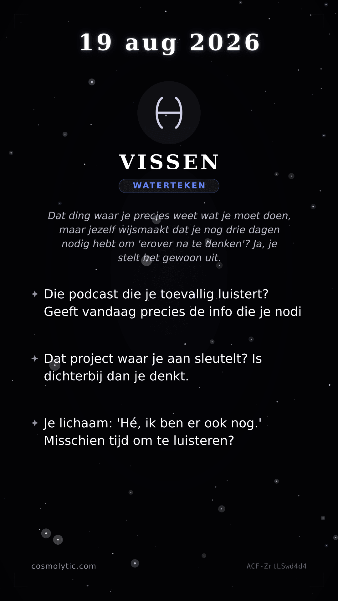 Vissen daghoroscoop kaart voor 19 augustus 2026