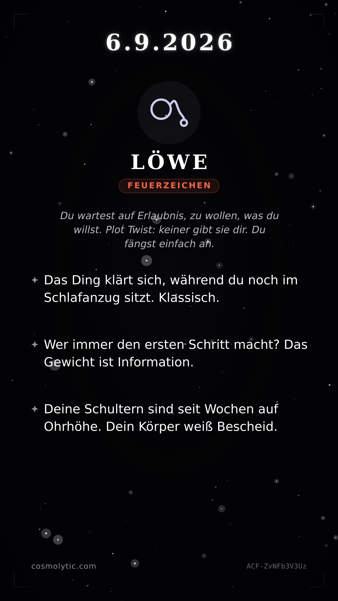 Löwe Tageshoroskop-Karte für 6. September 2026