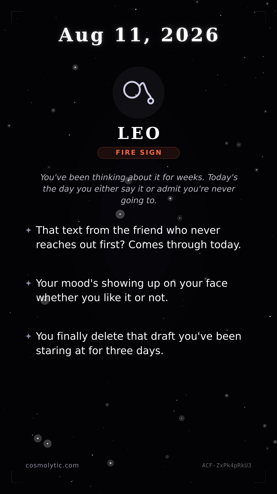 Leo daily horoscope card for August 11, 2026