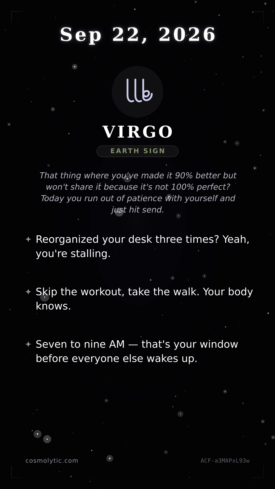 Virgo daily horoscope card for September 22, 2026