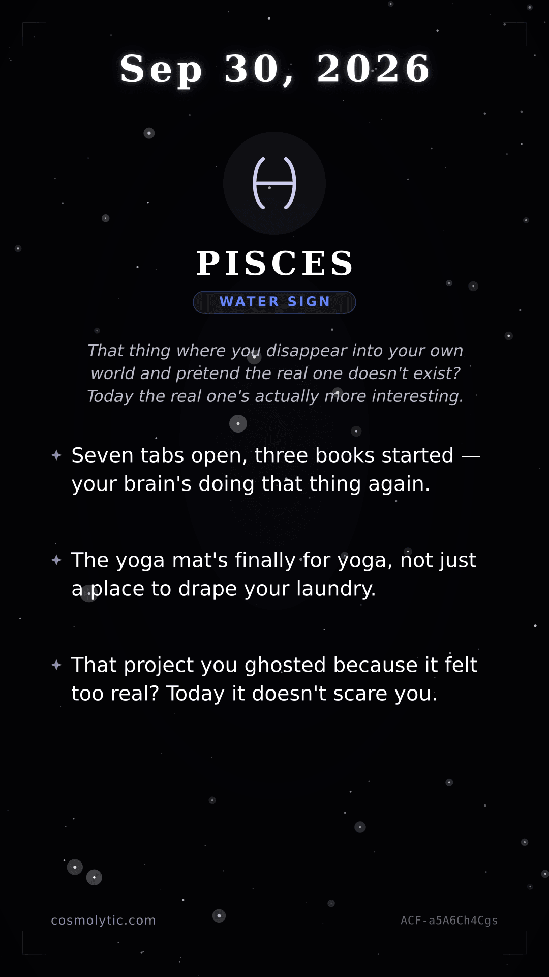 Pisces daily horoscope card for September 30, 2026