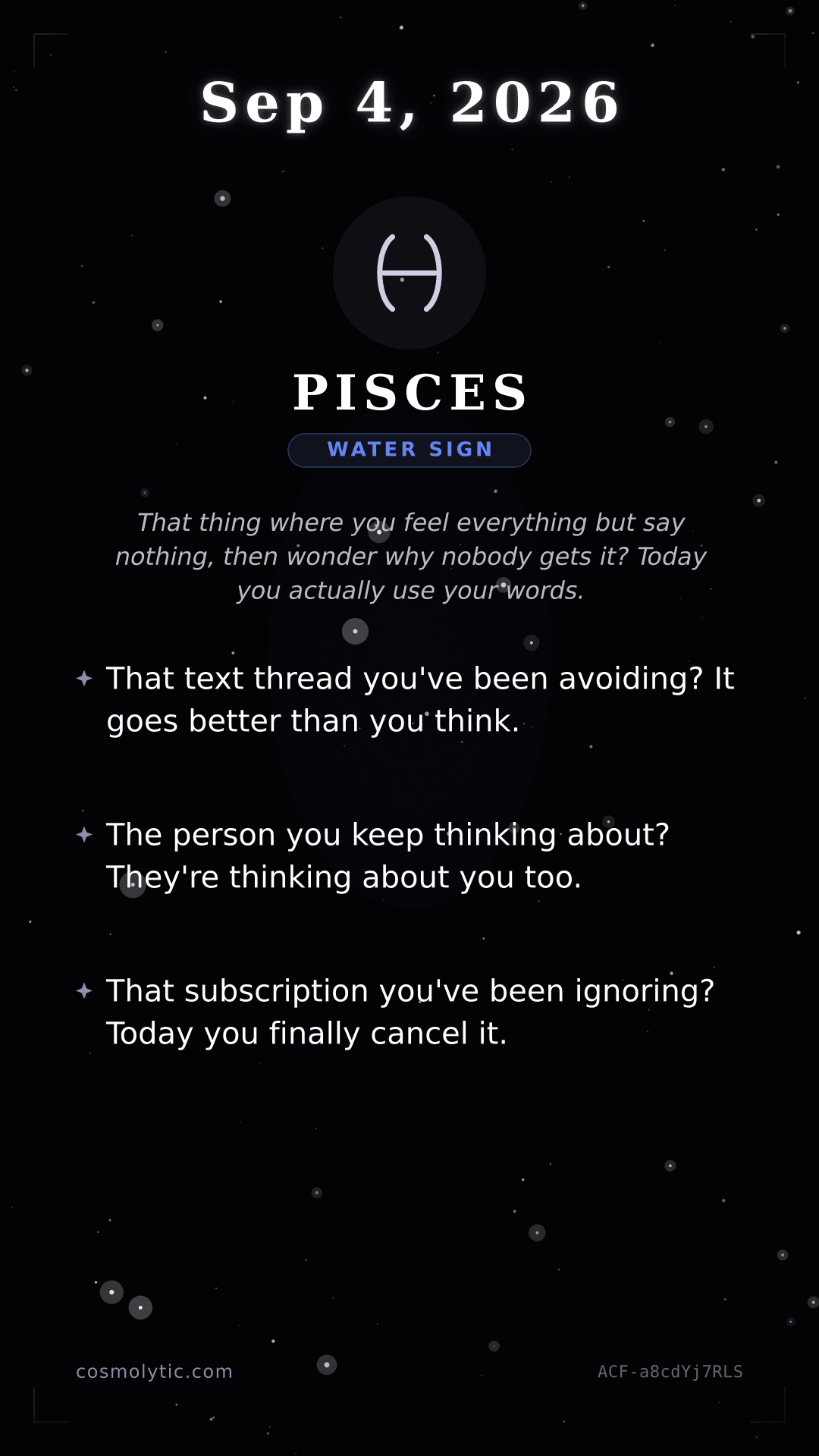 Pisces daily horoscope card for September 4, 2026