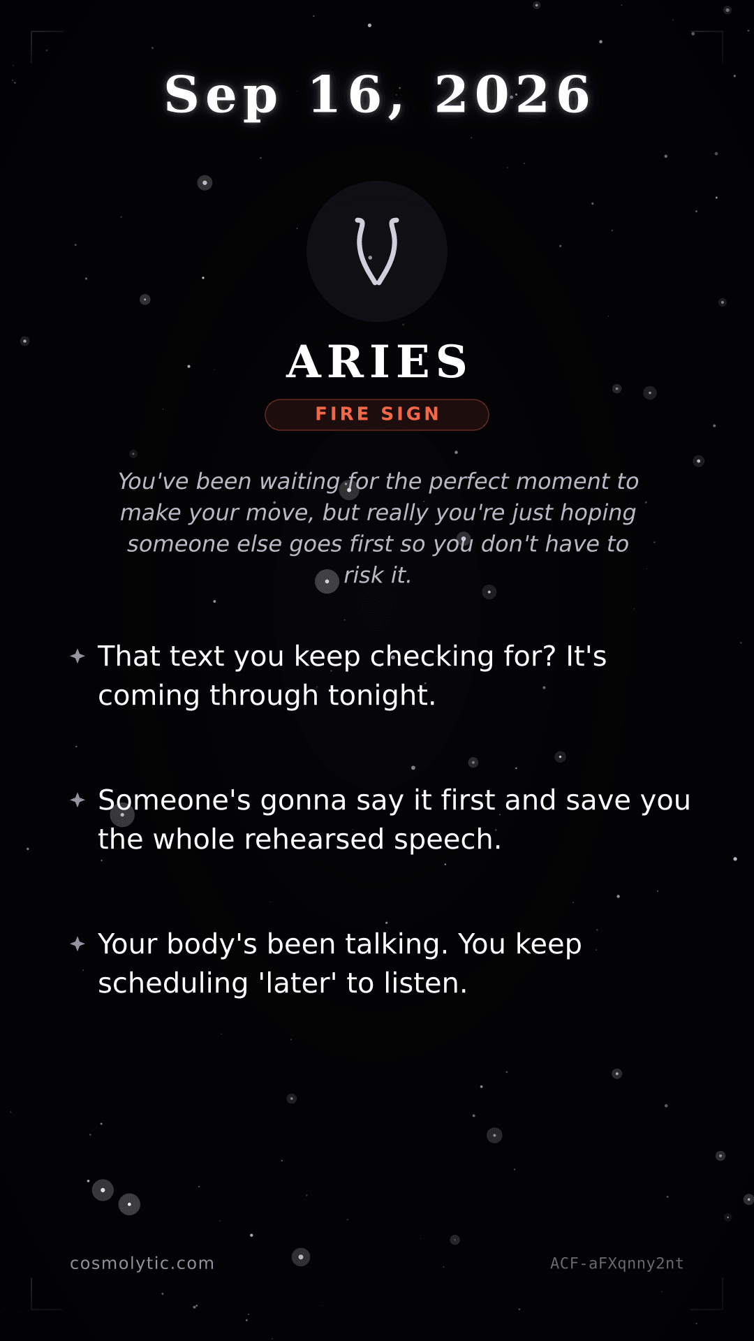 Aries daily horoscope card for September 16, 2026