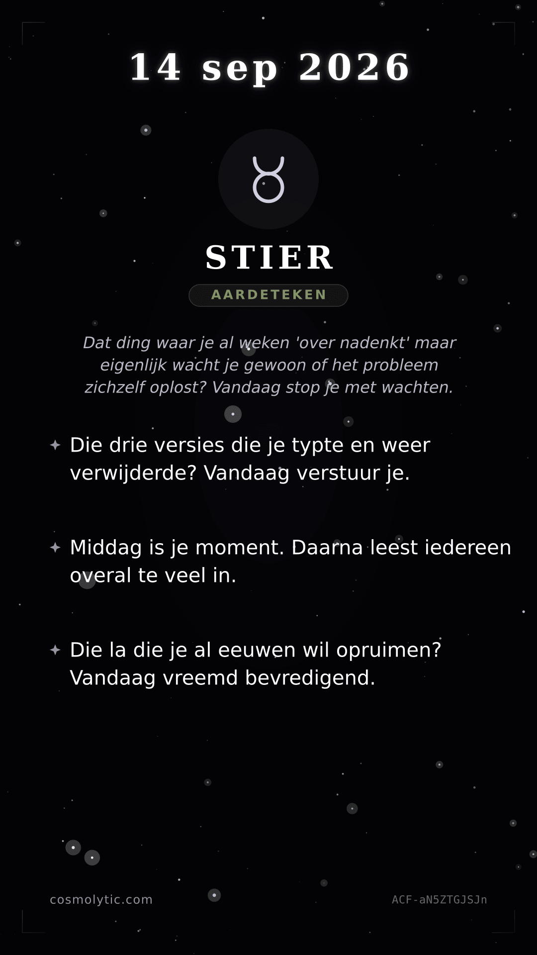 Stier daghoroscoop kaart voor 14 september 2026