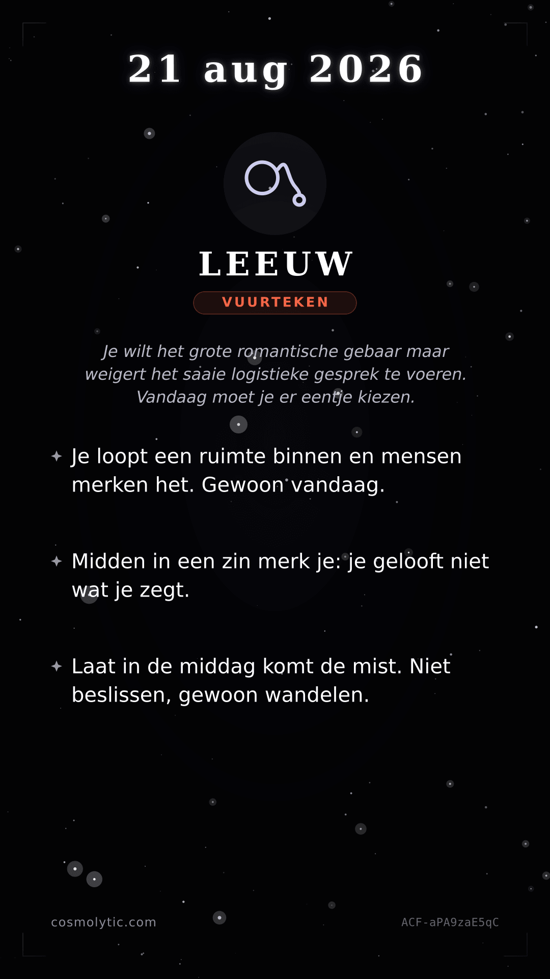 Leeuw daghoroscoop kaart voor 21 augustus 2026