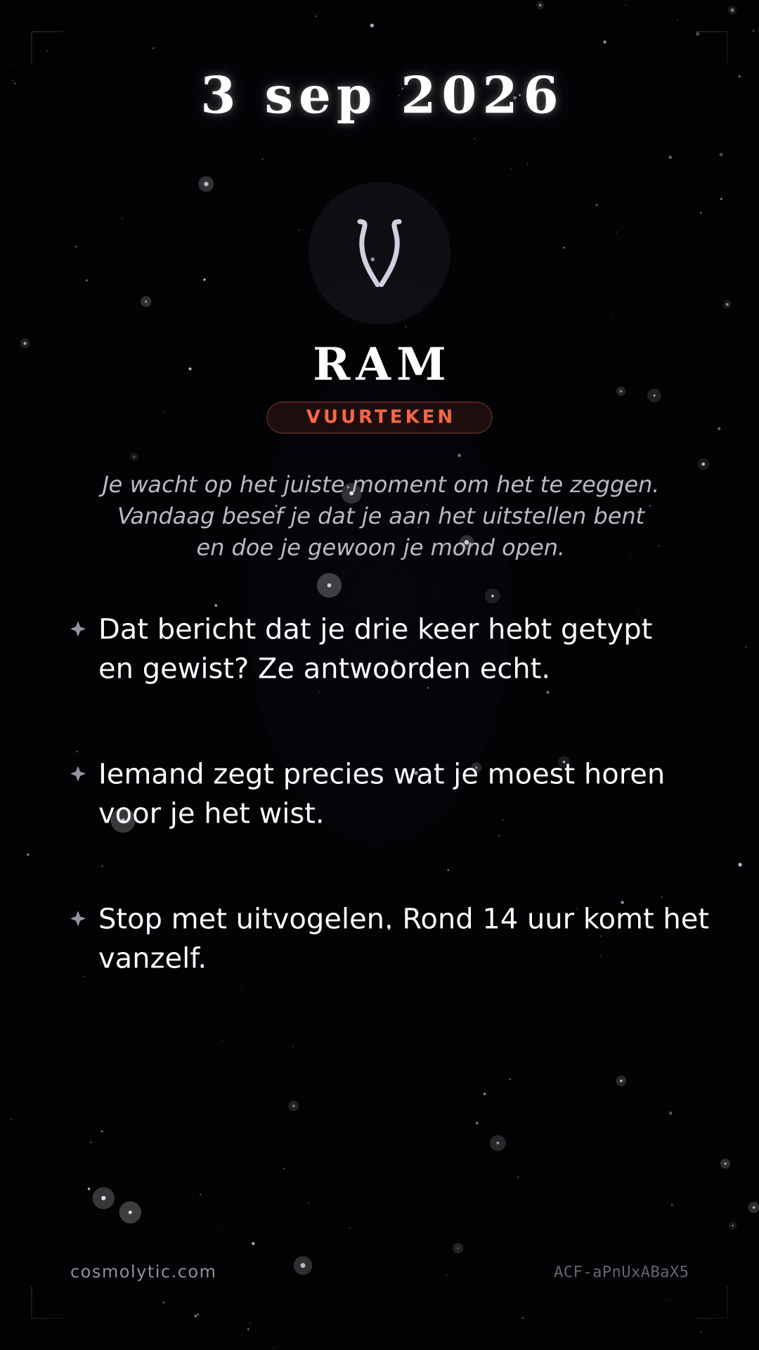 Ram daghoroscoop kaart voor 3 september 2026