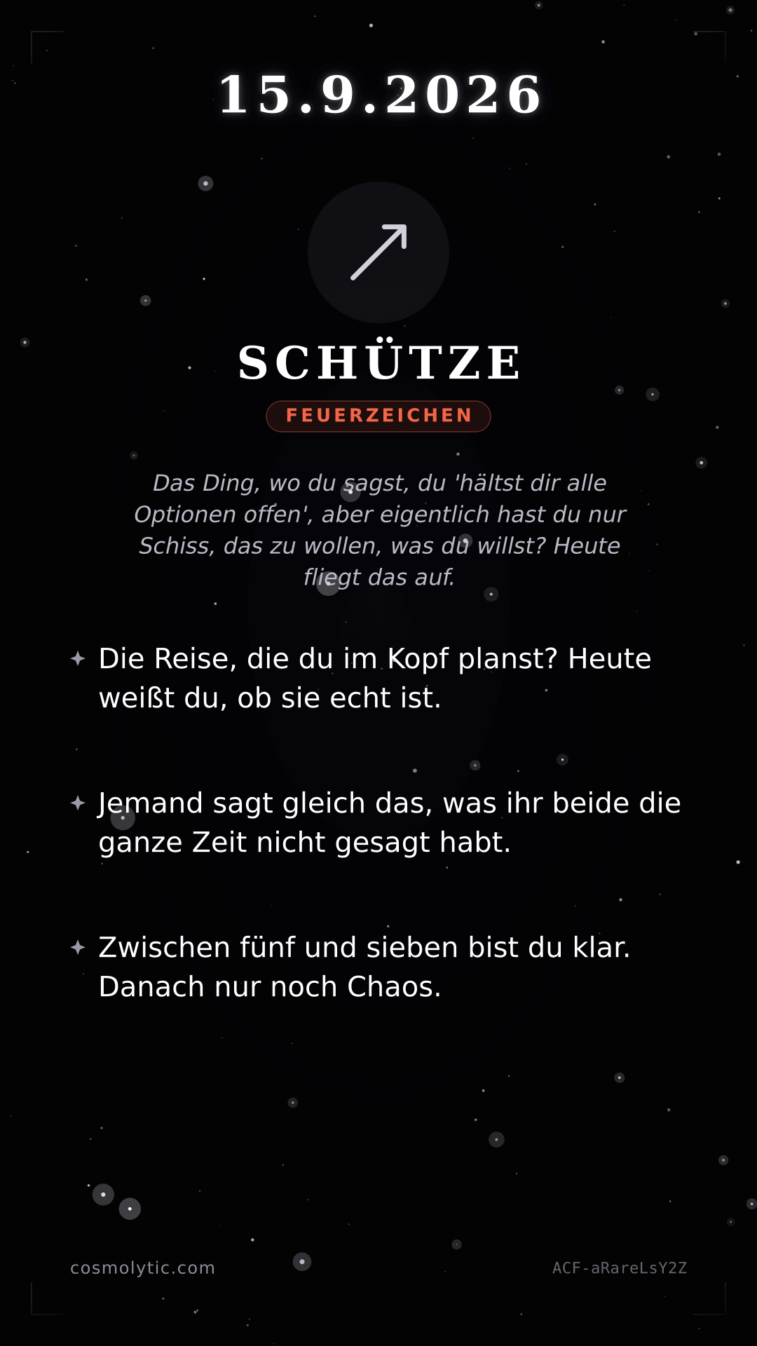 Schütze Tageshoroskop-Karte für 15. September 2026