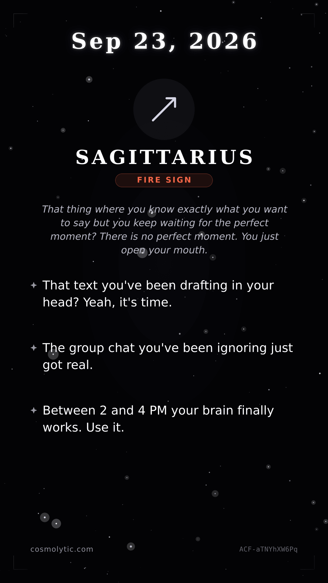 Sagittarius daily horoscope card for September 23, 2026