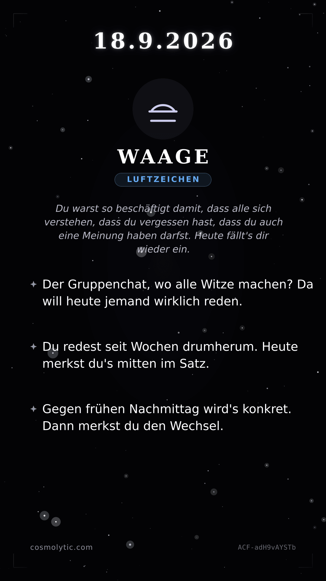 Waage Tageshoroskop-Karte für Heute