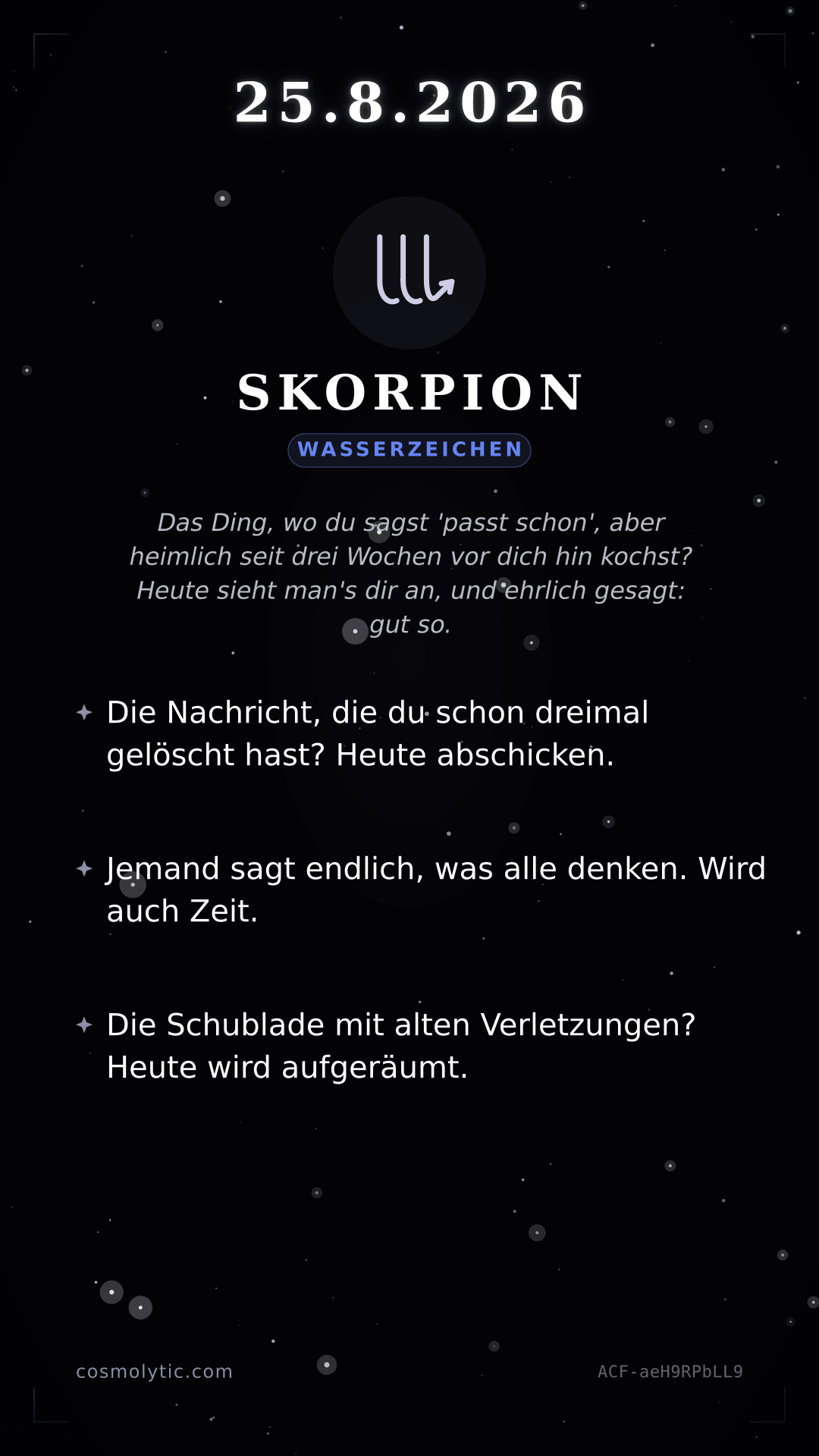 Skorpion Tageshoroskop-Karte für 25. August 2026