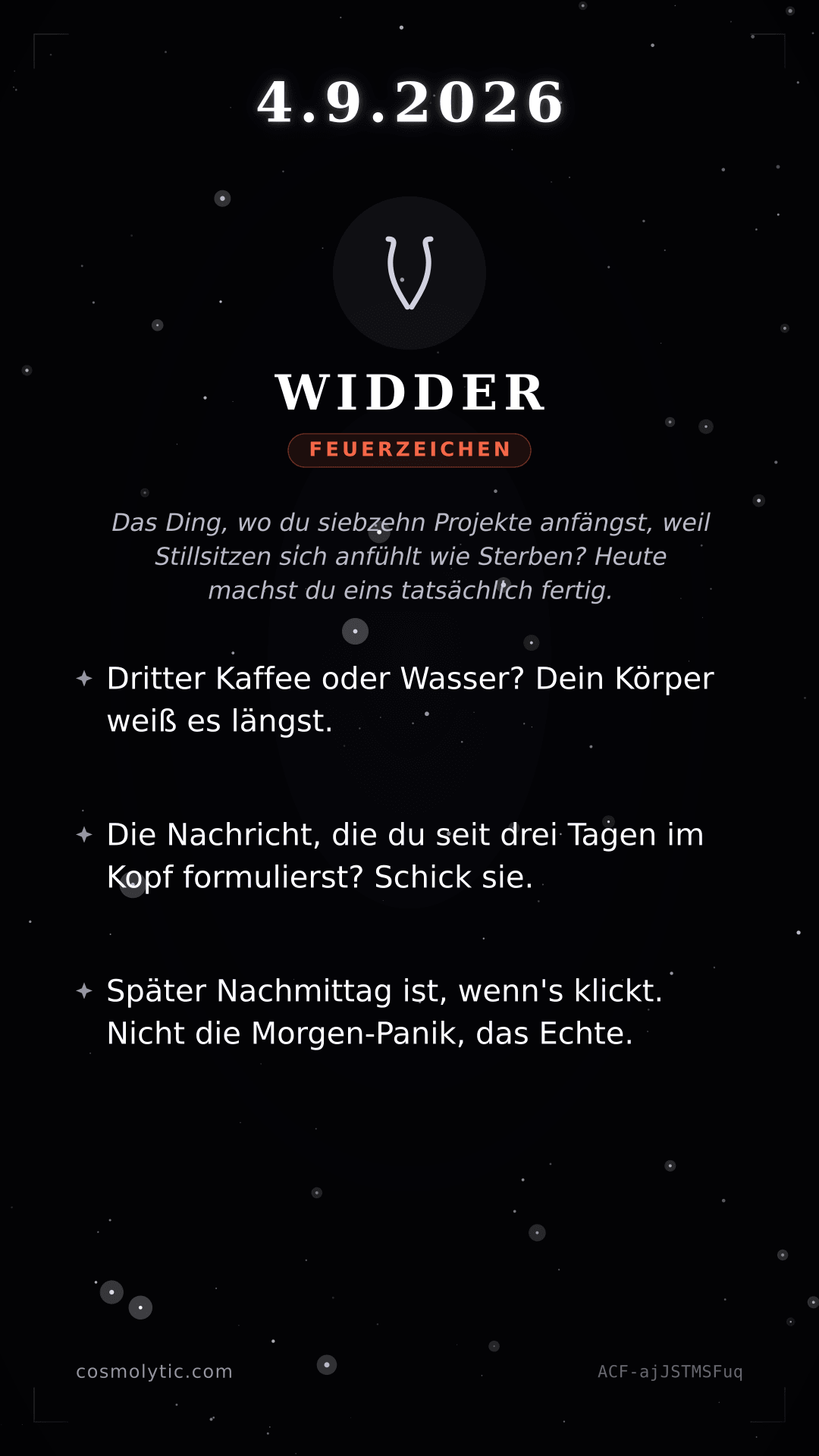 Widder Tageshoroskop-Karte für 4. September 2026