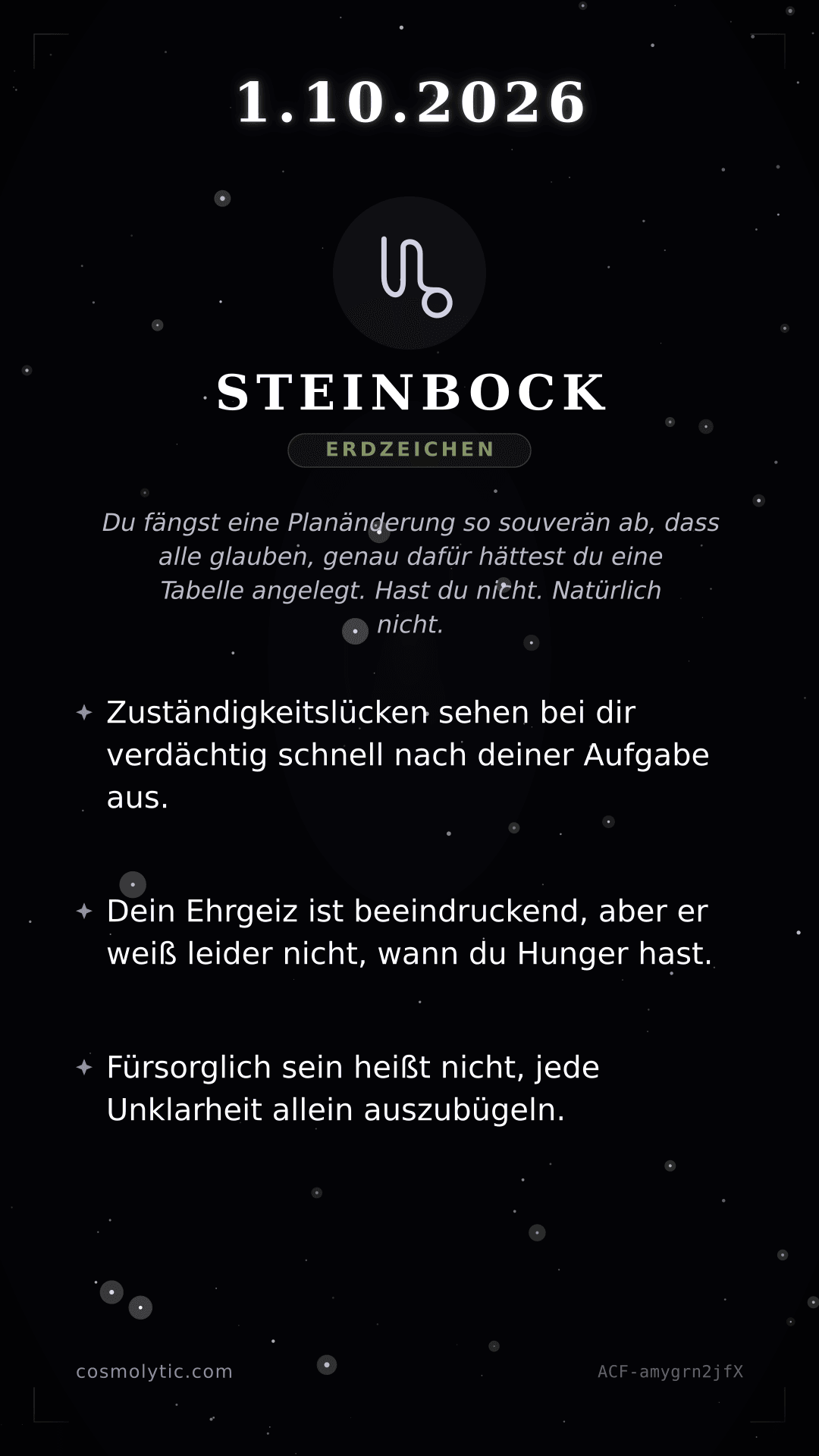 Steinbock Tageshoroskop-Karte für 1. Oktober 2026