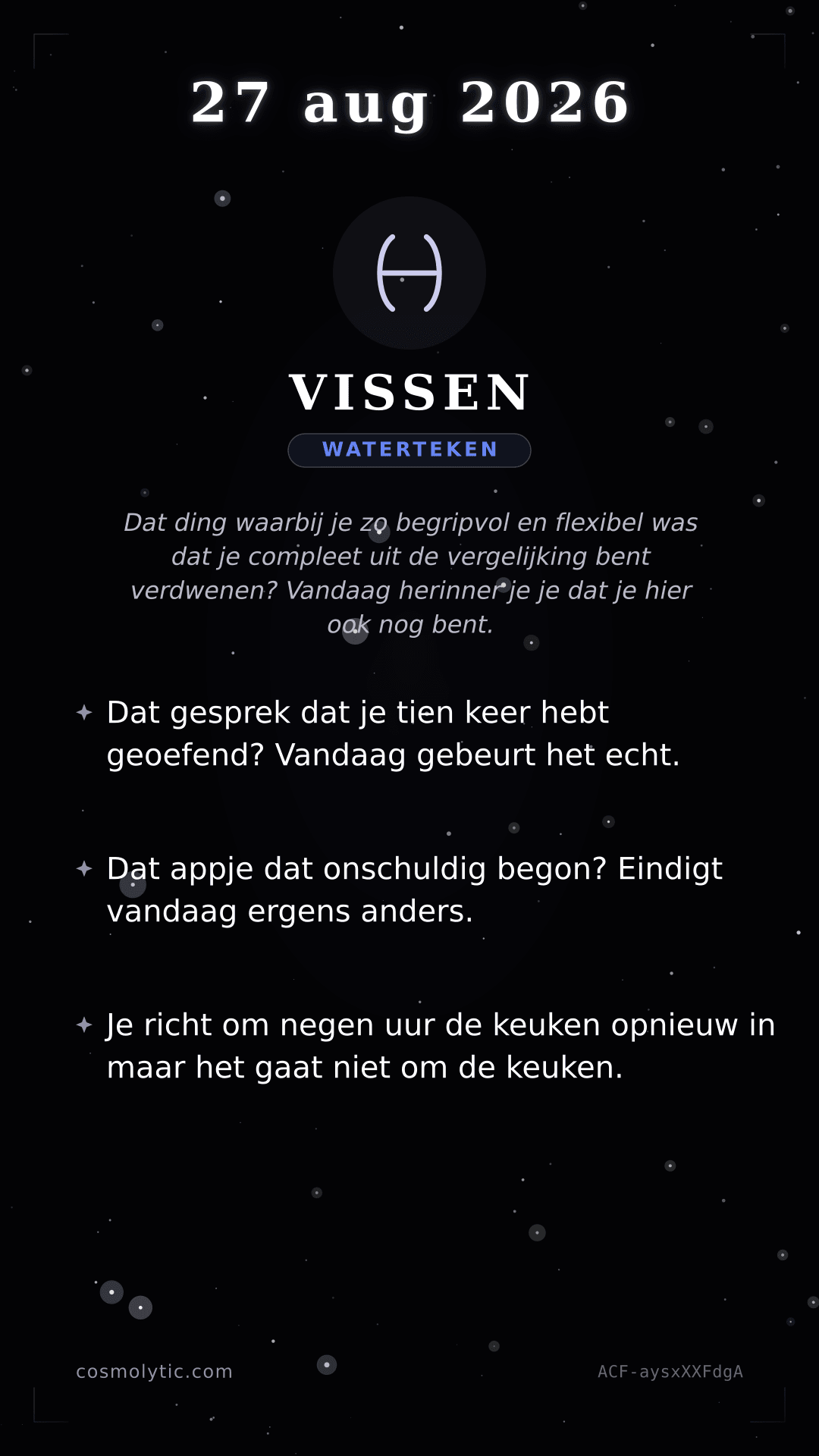 Vissen daghoroscoop kaart voor 27 augustus 2026