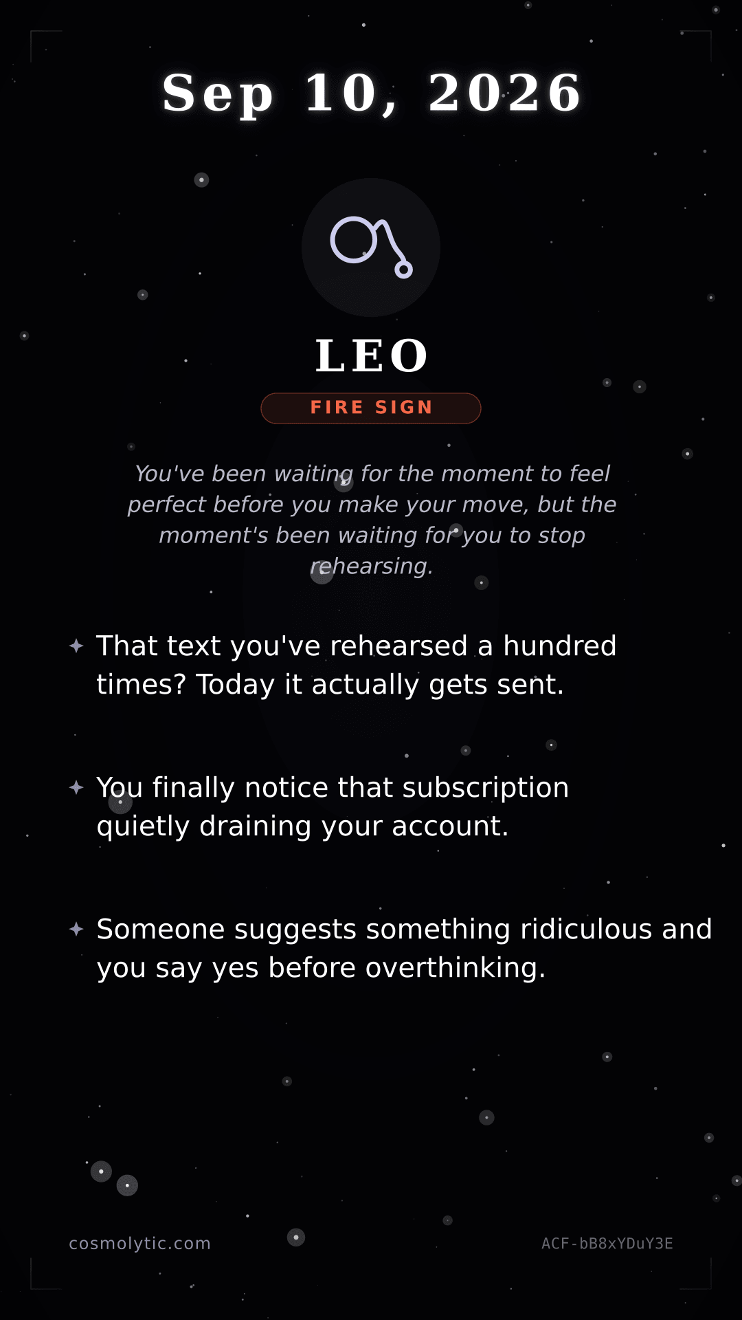 Leo daily horoscope card for September 10, 2026