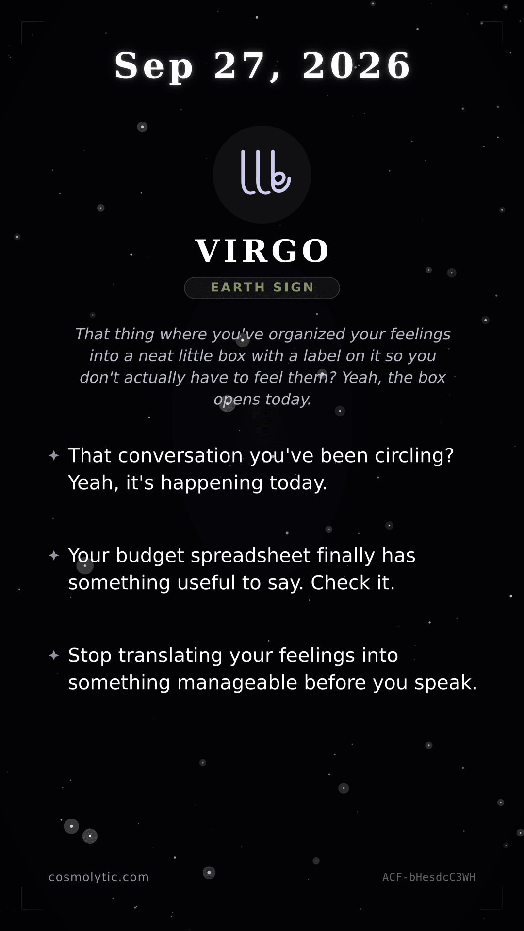 Virgo daily horoscope card for September 27, 2026