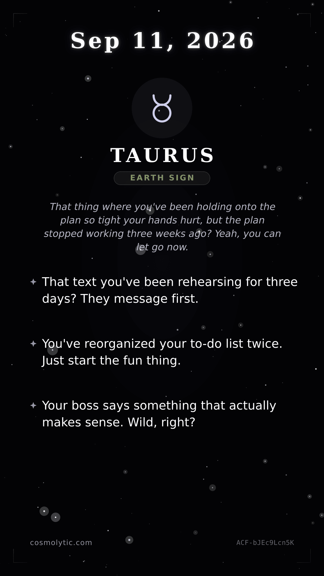Taurus daily horoscope card for September 11, 2026