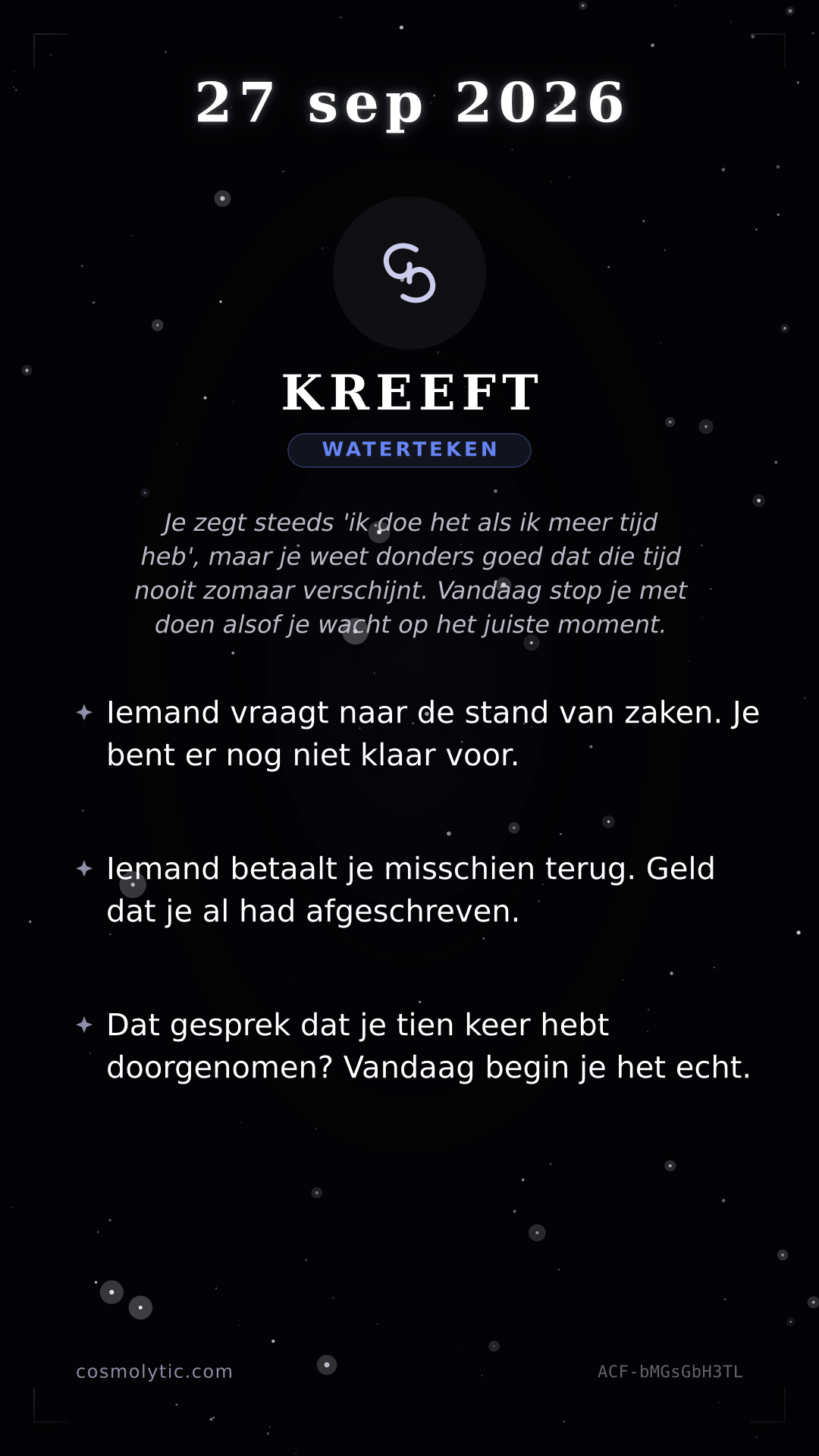 Kreeft daghoroscoop kaart voor 27 september 2026