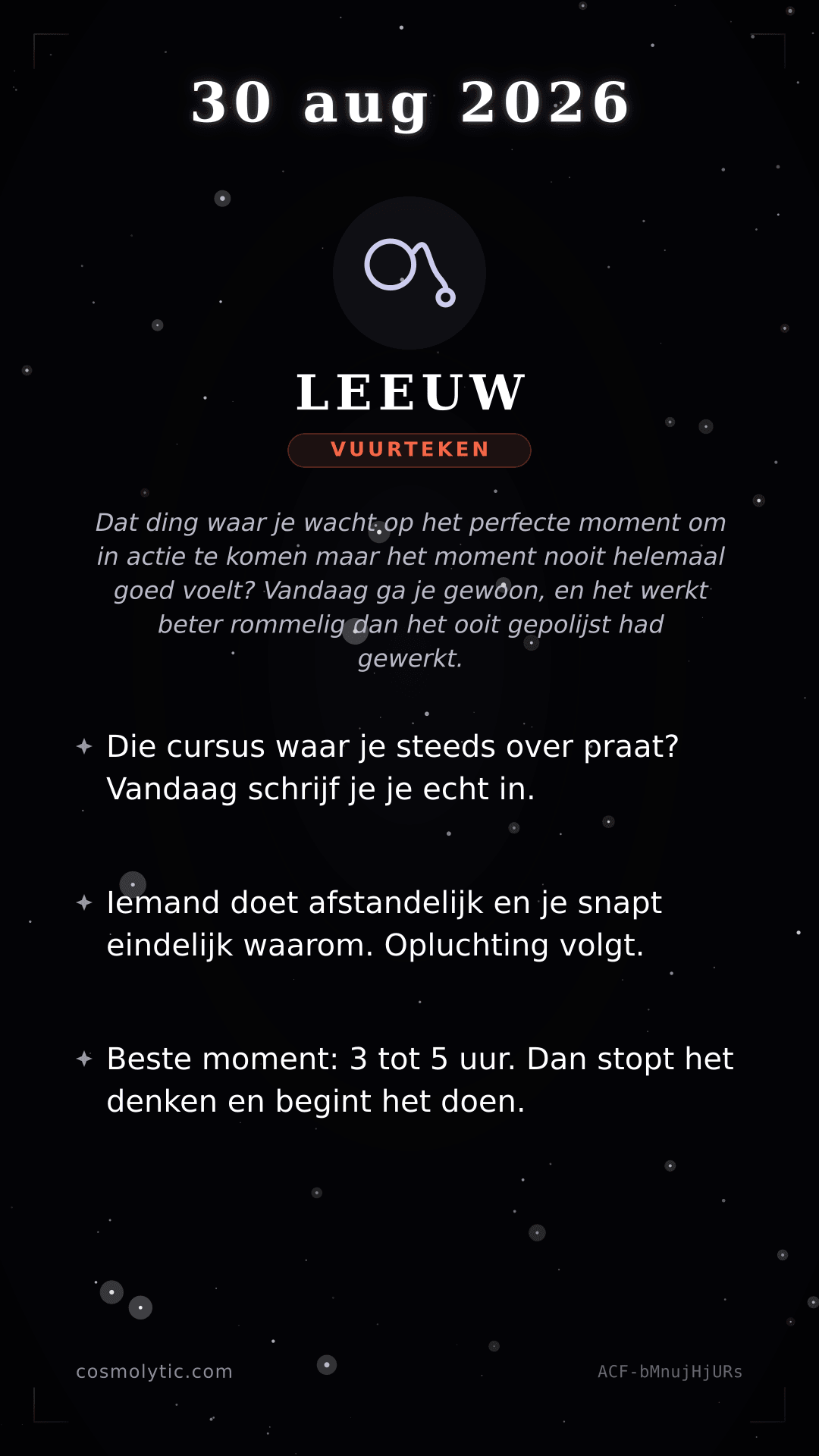 Leeuw daghoroscoop kaart voor 30 augustus 2026