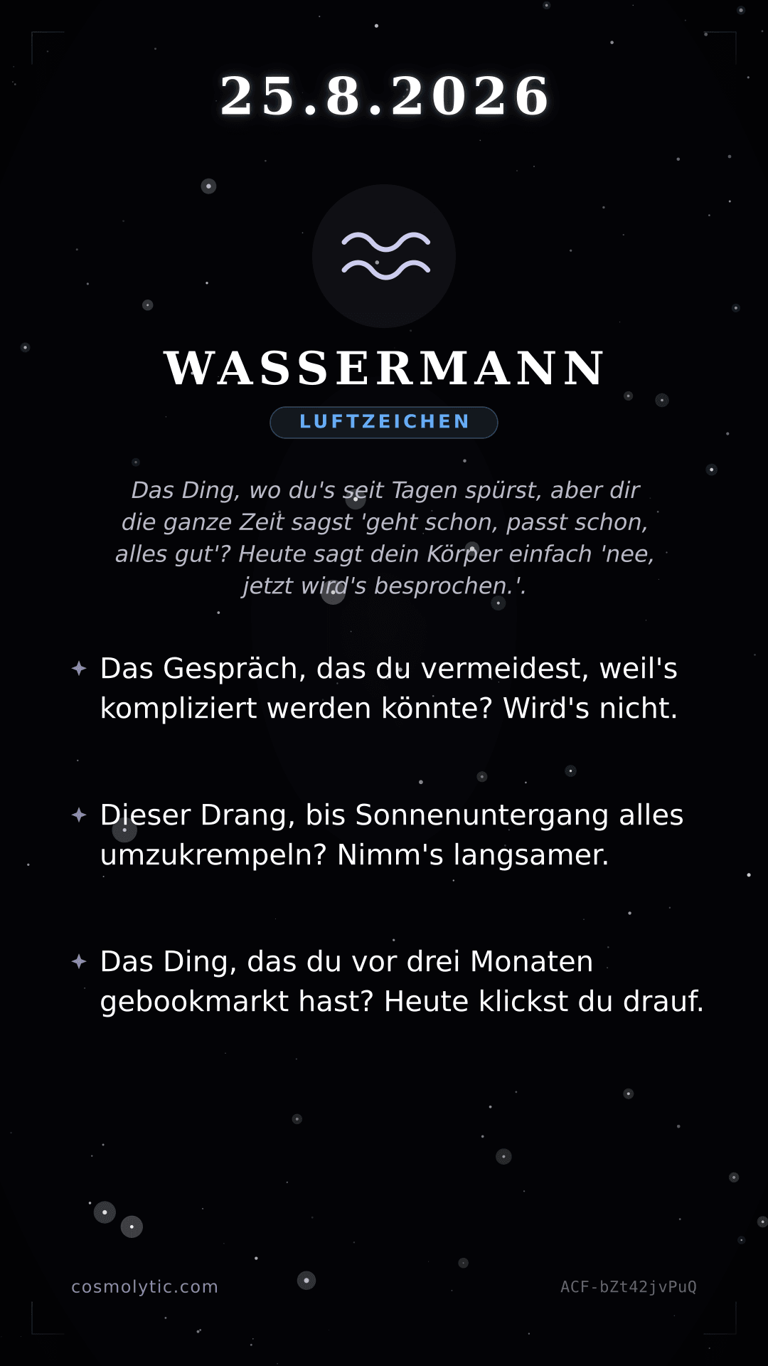 Wassermann Tageshoroskop-Karte für 25. August 2026