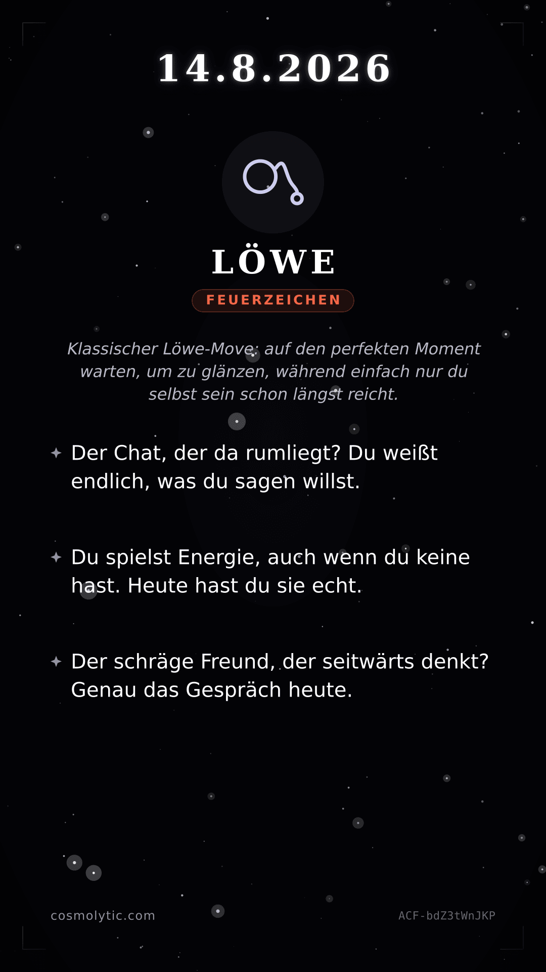 Löwe Tageshoroskop-Karte für 14. August 2026