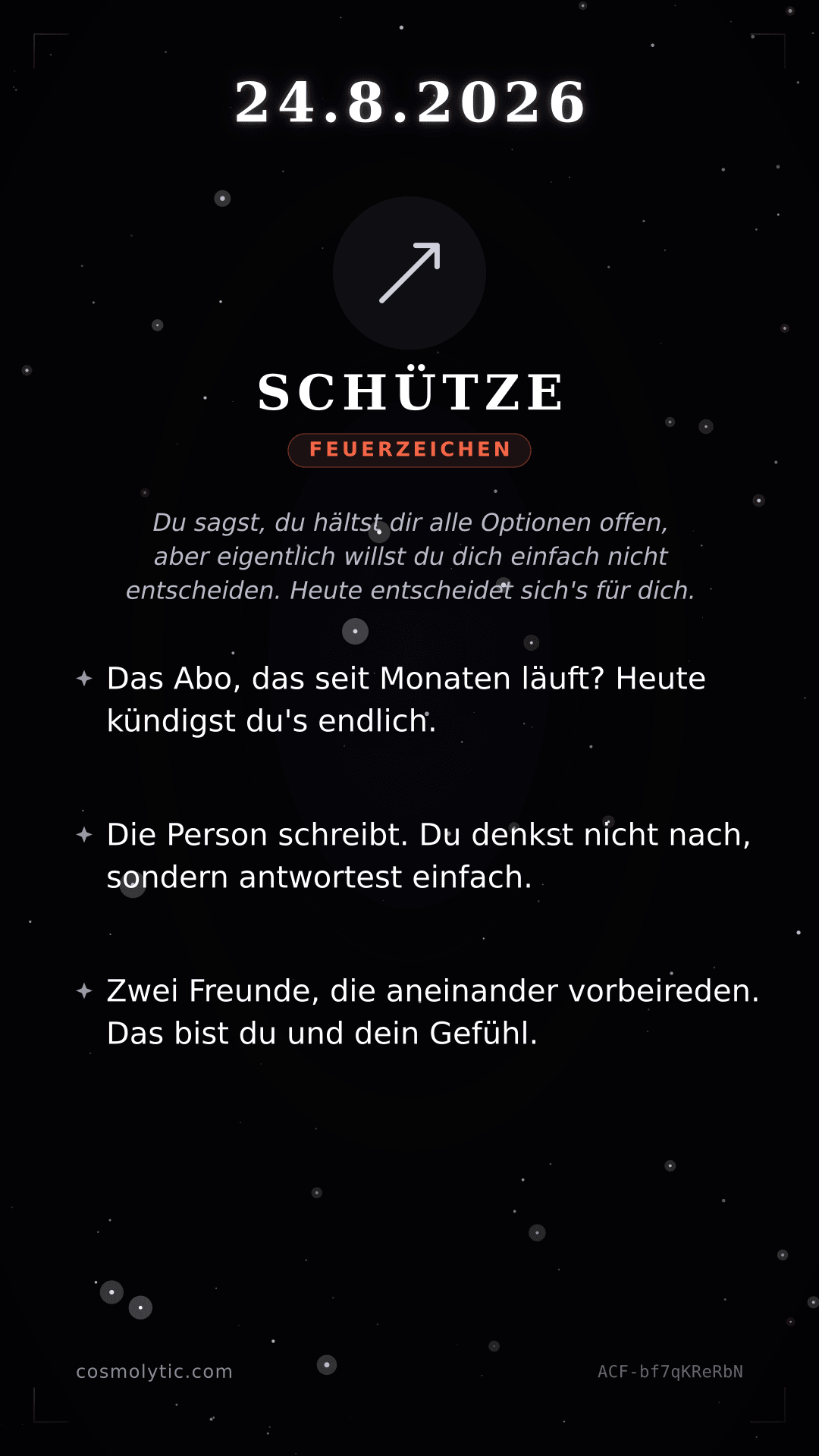 Schütze Tageshoroskop-Karte für 24. August 2026