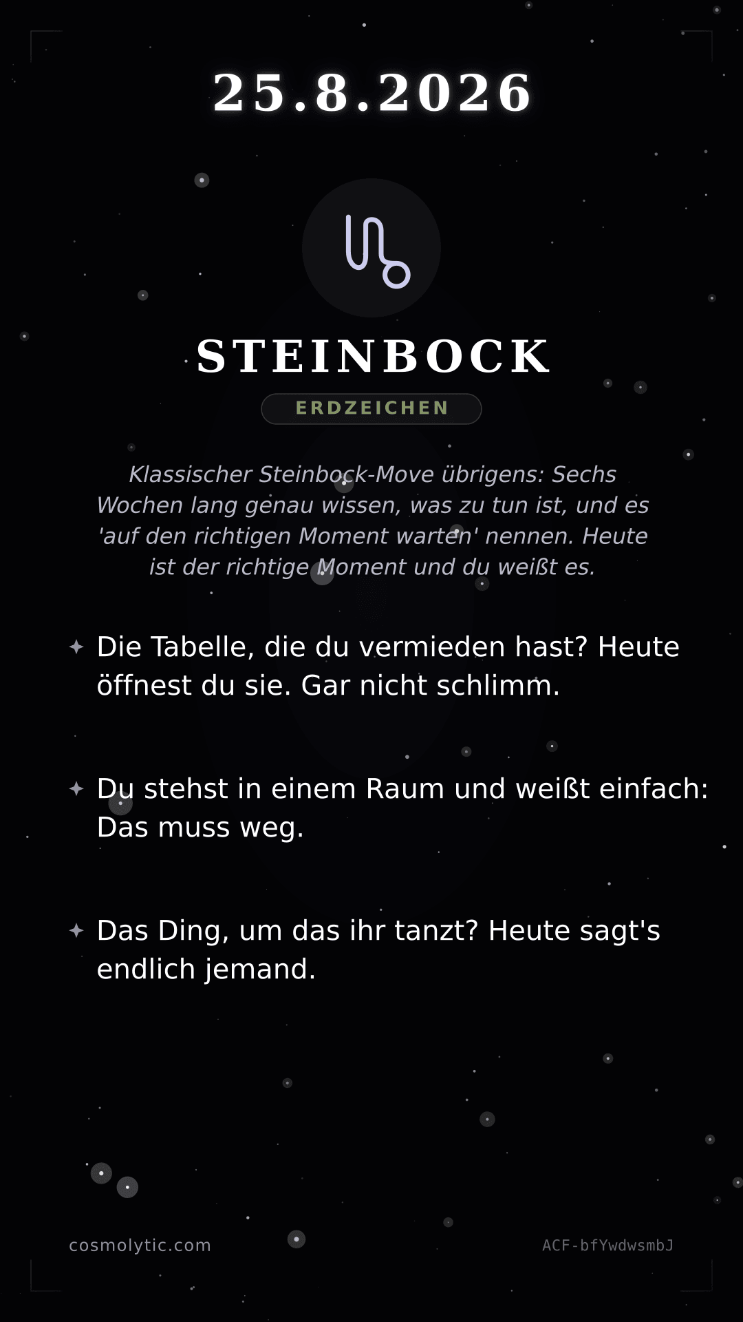 Steinbock Tageshoroskop-Karte für 25. August 2026