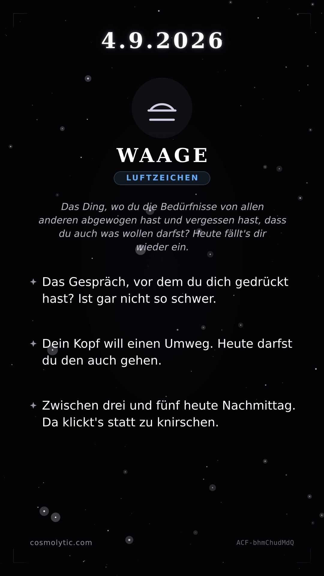 Waage Tageshoroskop-Karte für 4. September 2026