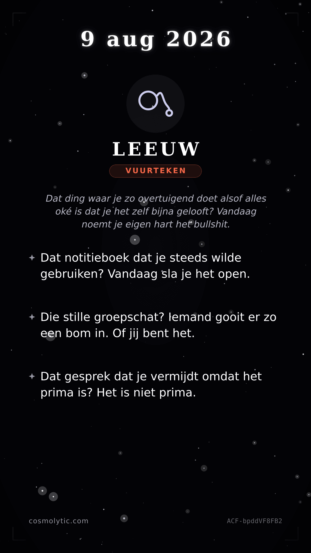 Leeuw daghoroscoop kaart voor 9 augustus 2026