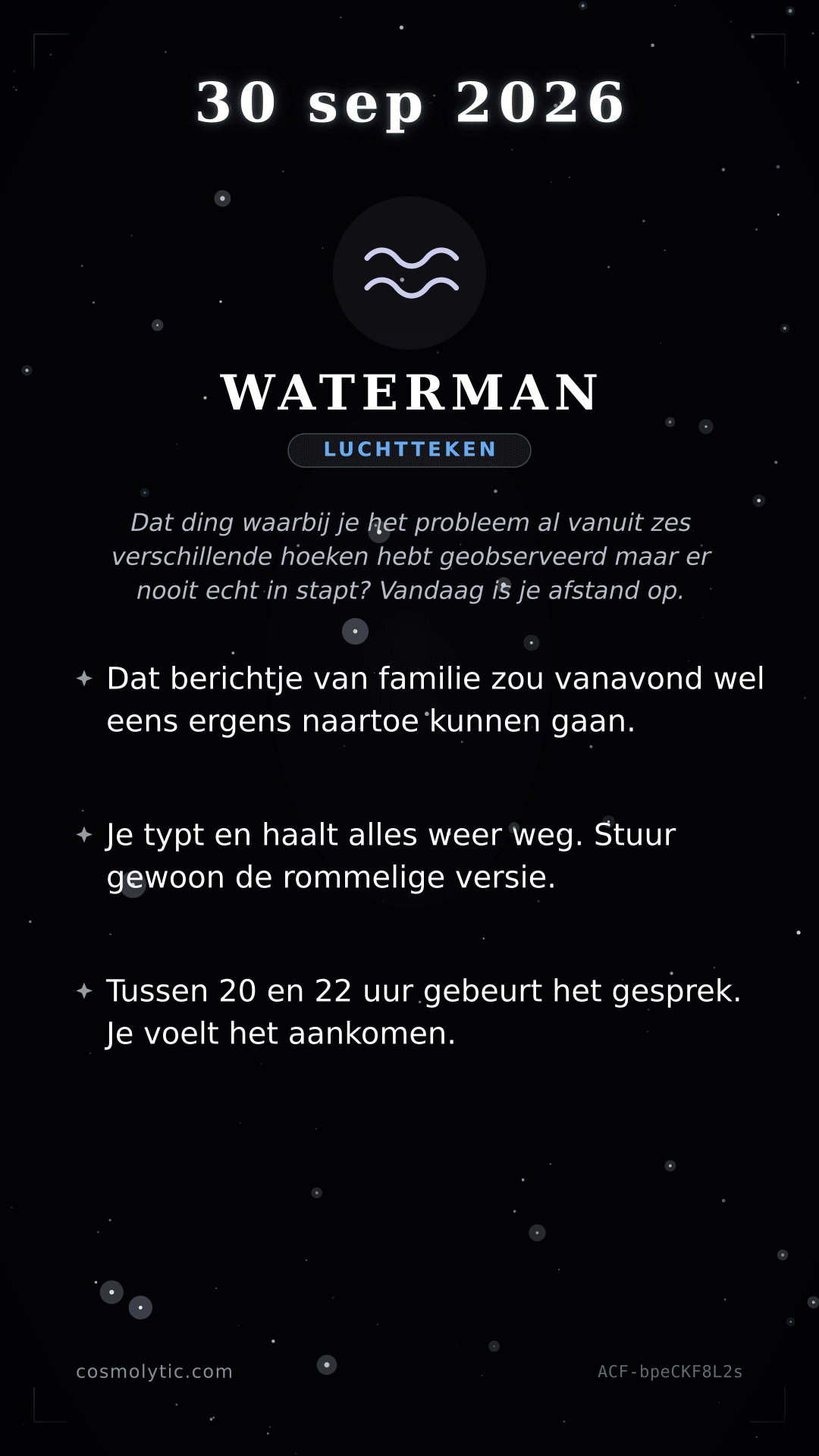 Waterman daghoroscoop kaart voor 30 september 2026