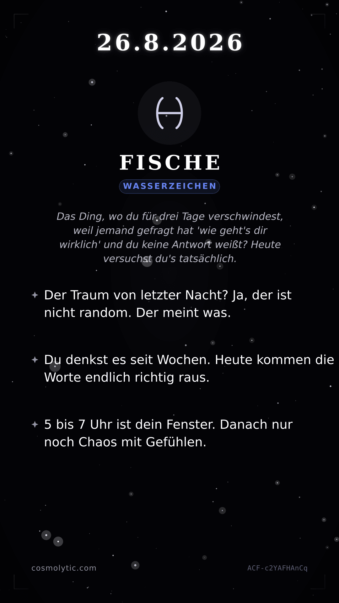 Fische Tageshoroskop-Karte für 26. August 2026