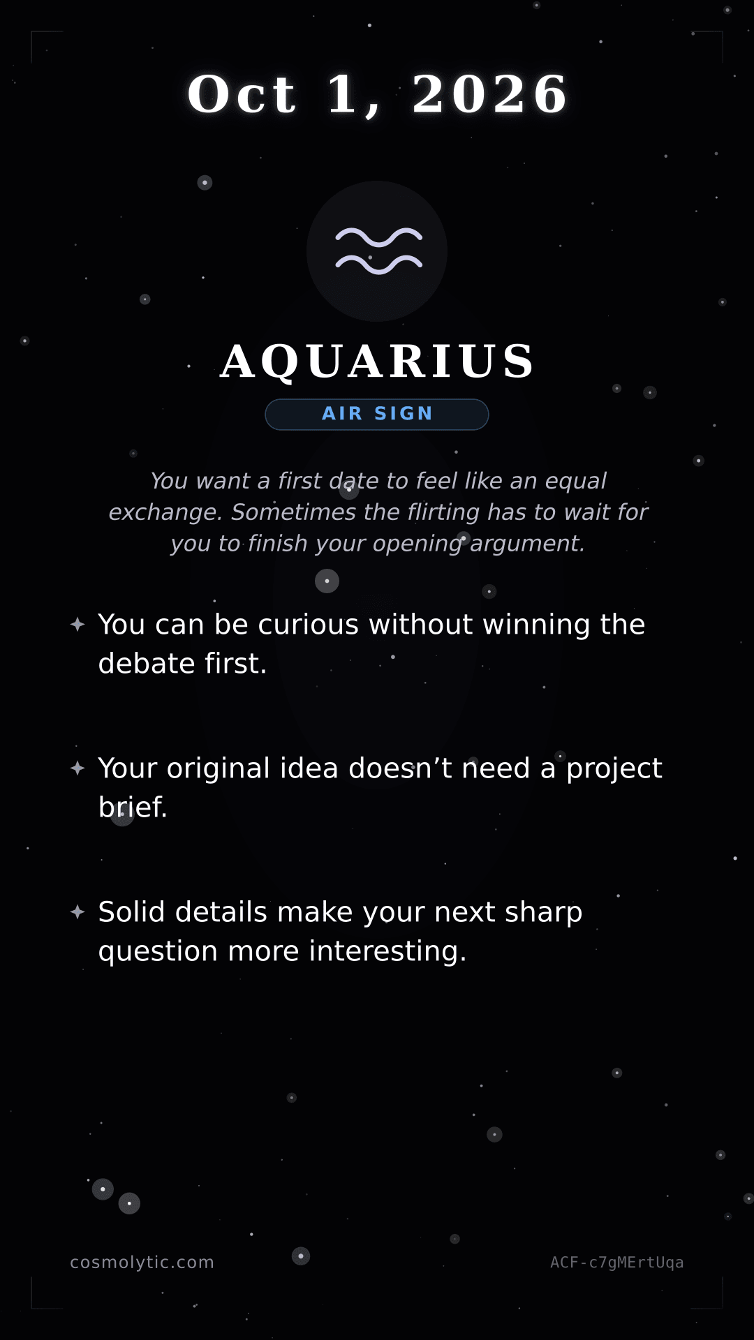 Aquarius daily horoscope card for October 1, 2026