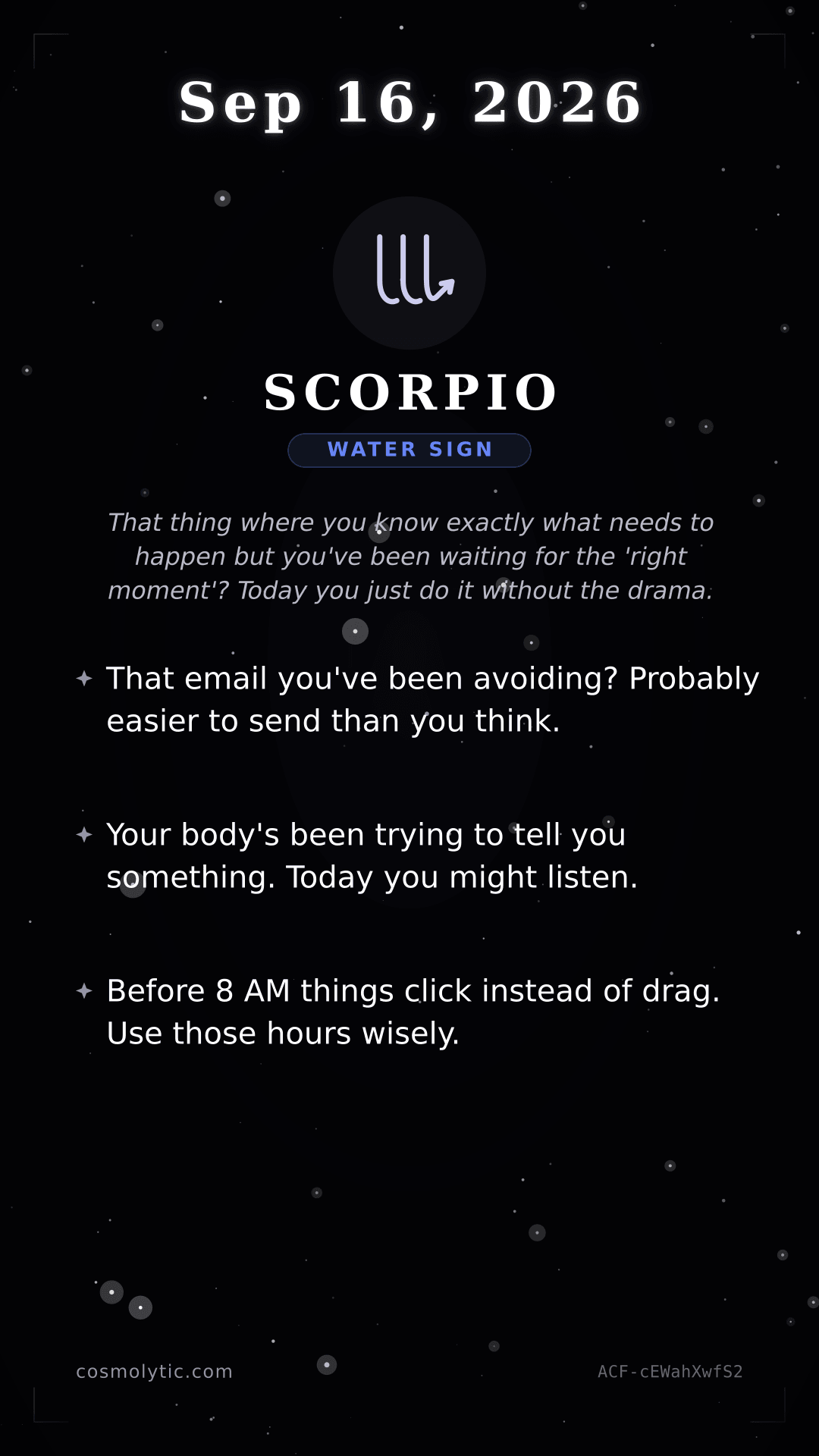 Scorpio daily horoscope card for September 16, 2026