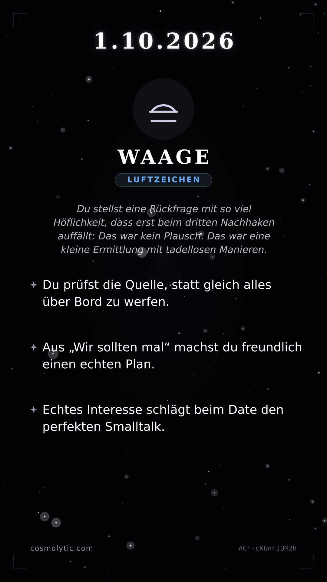 Waage Tageshoroskop-Karte für 1. Oktober 2026