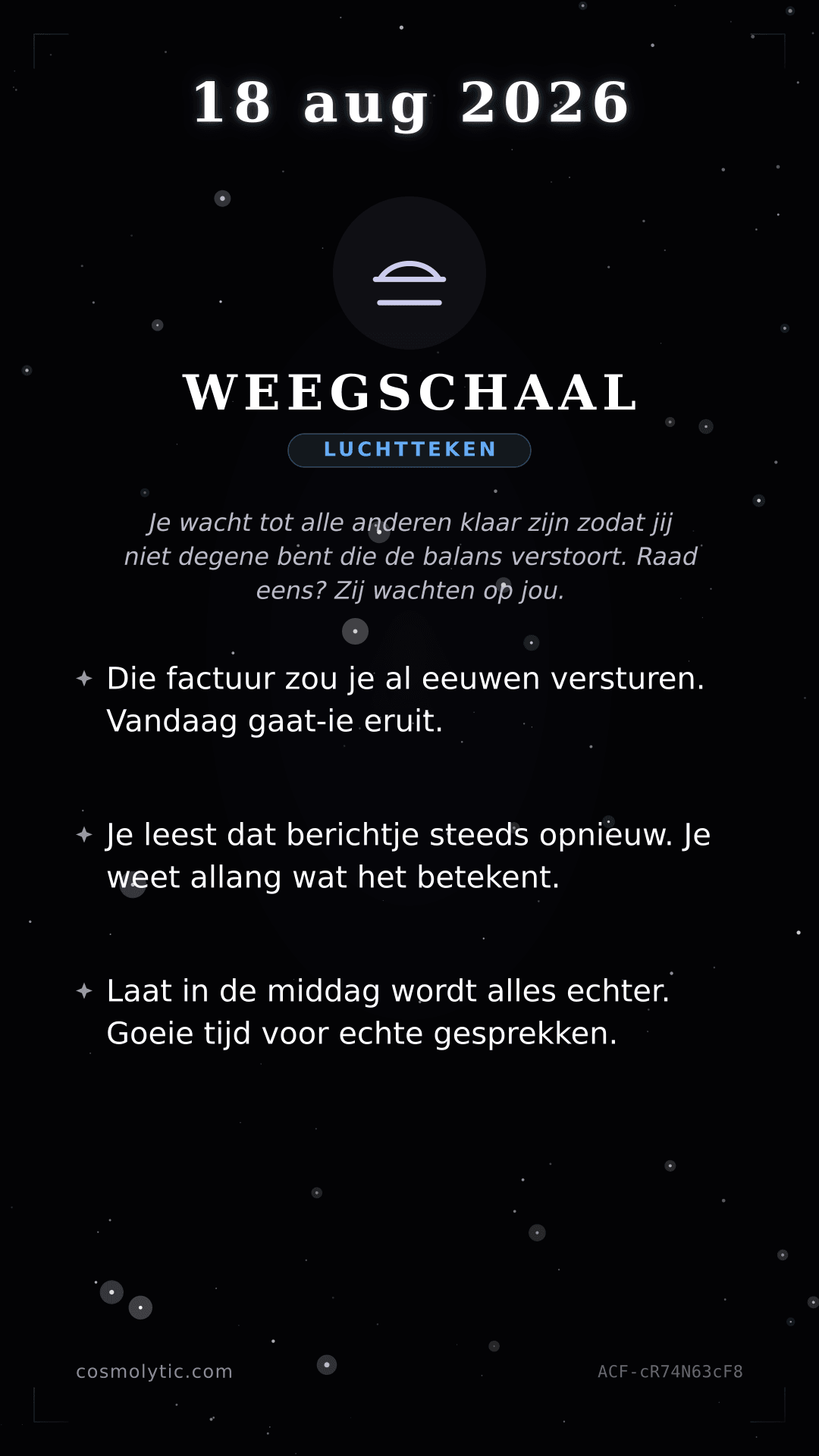 Weegschaal daghoroscoop kaart voor 18 augustus 2026
