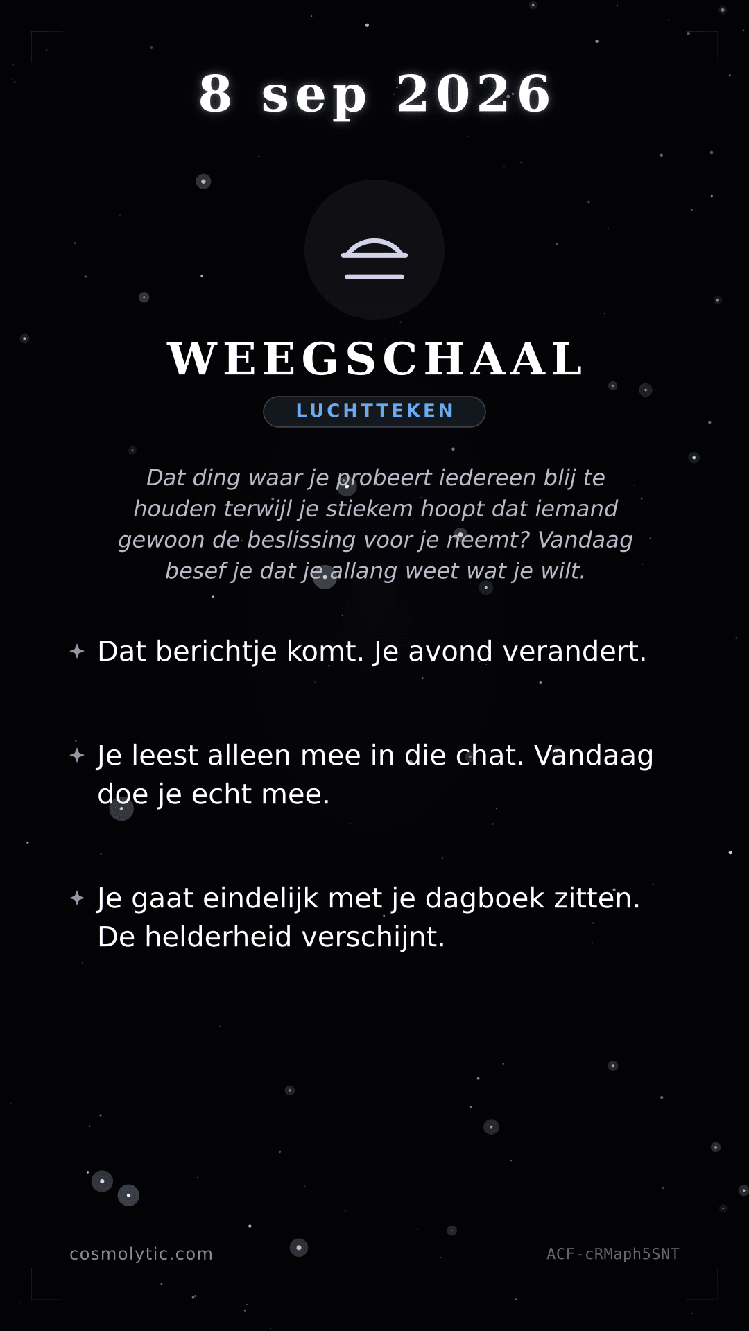 Weegschaal daghoroscoop kaart voor 8 september 2026