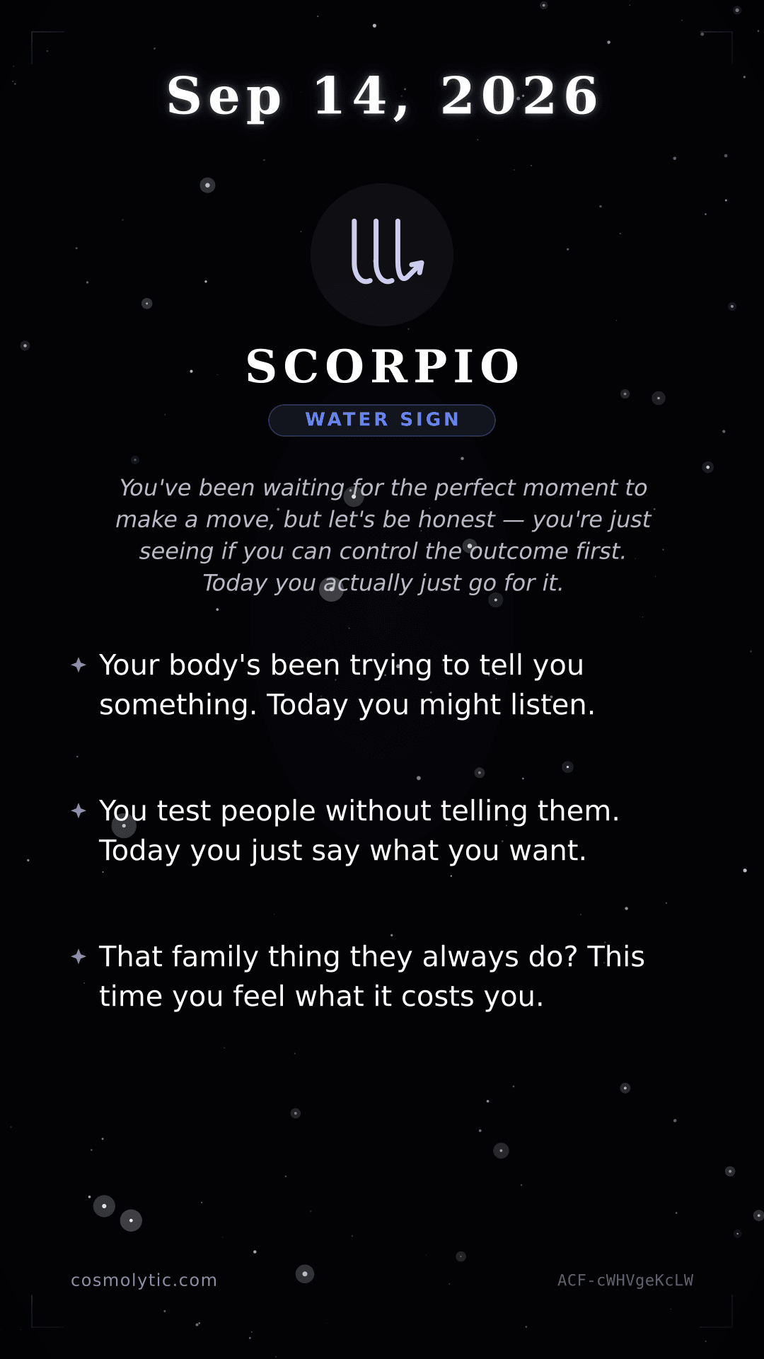 Scorpio daily horoscope card for September 14, 2026
