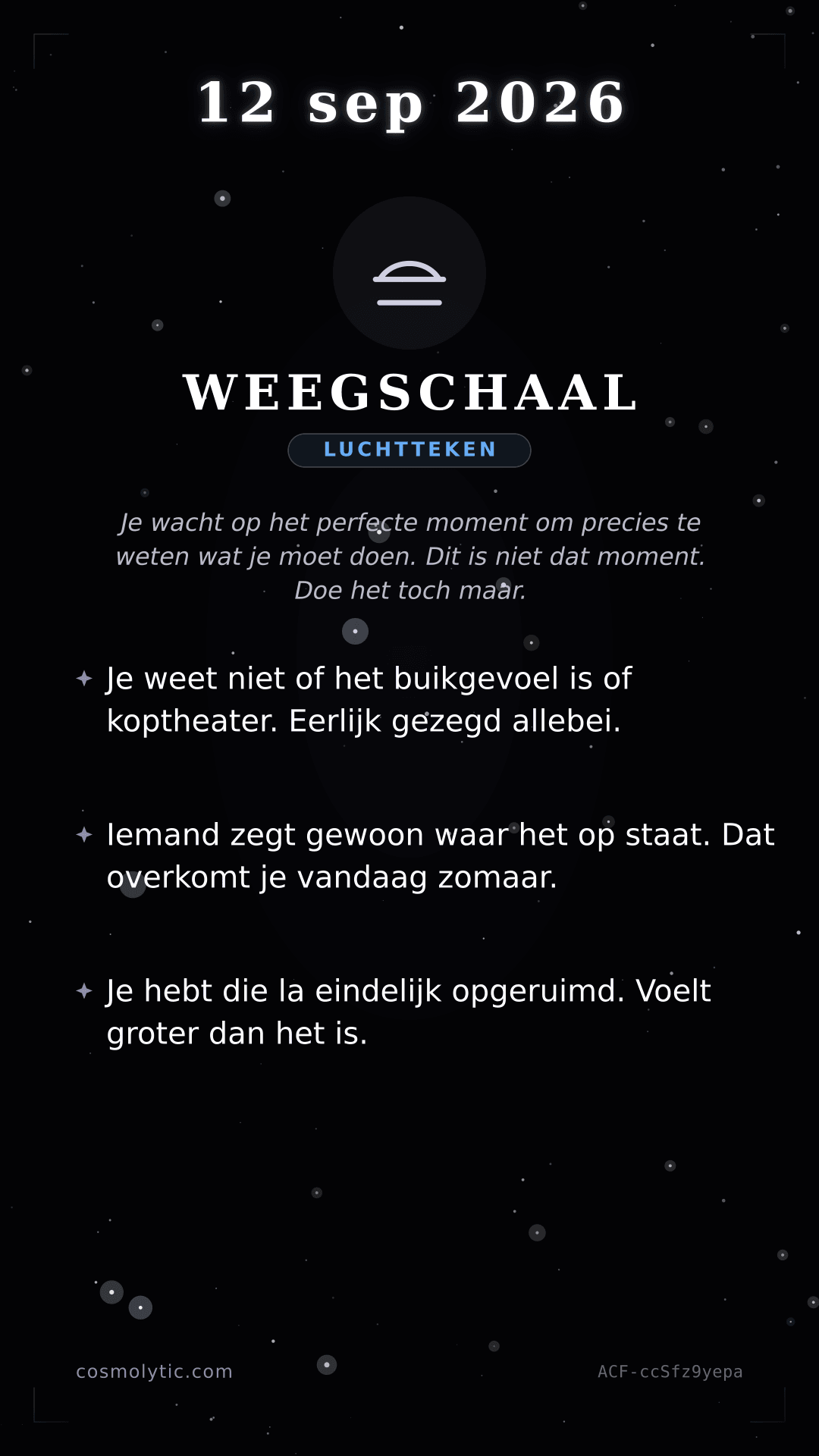 Weegschaal daghoroscoop kaart voor 12 september 2026
