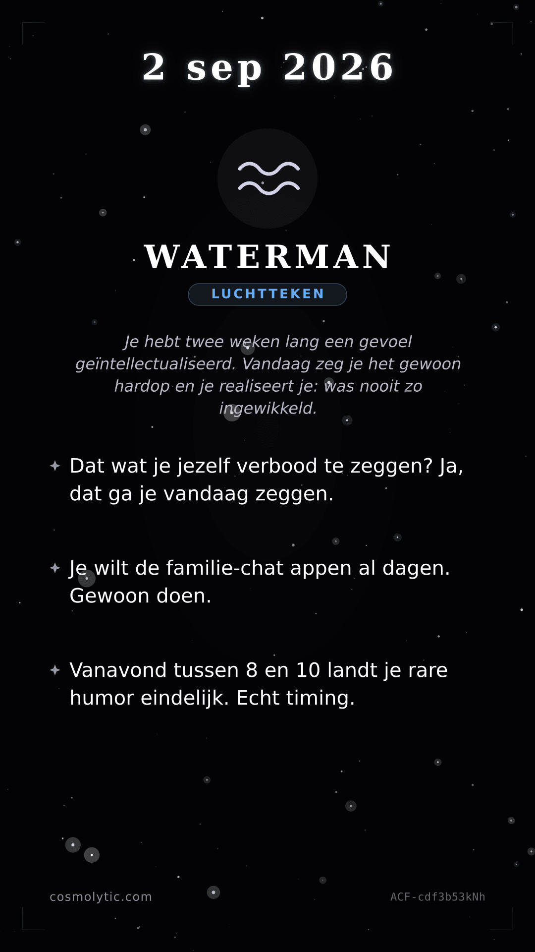 Waterman daghoroscoop kaart voor 2 september 2026