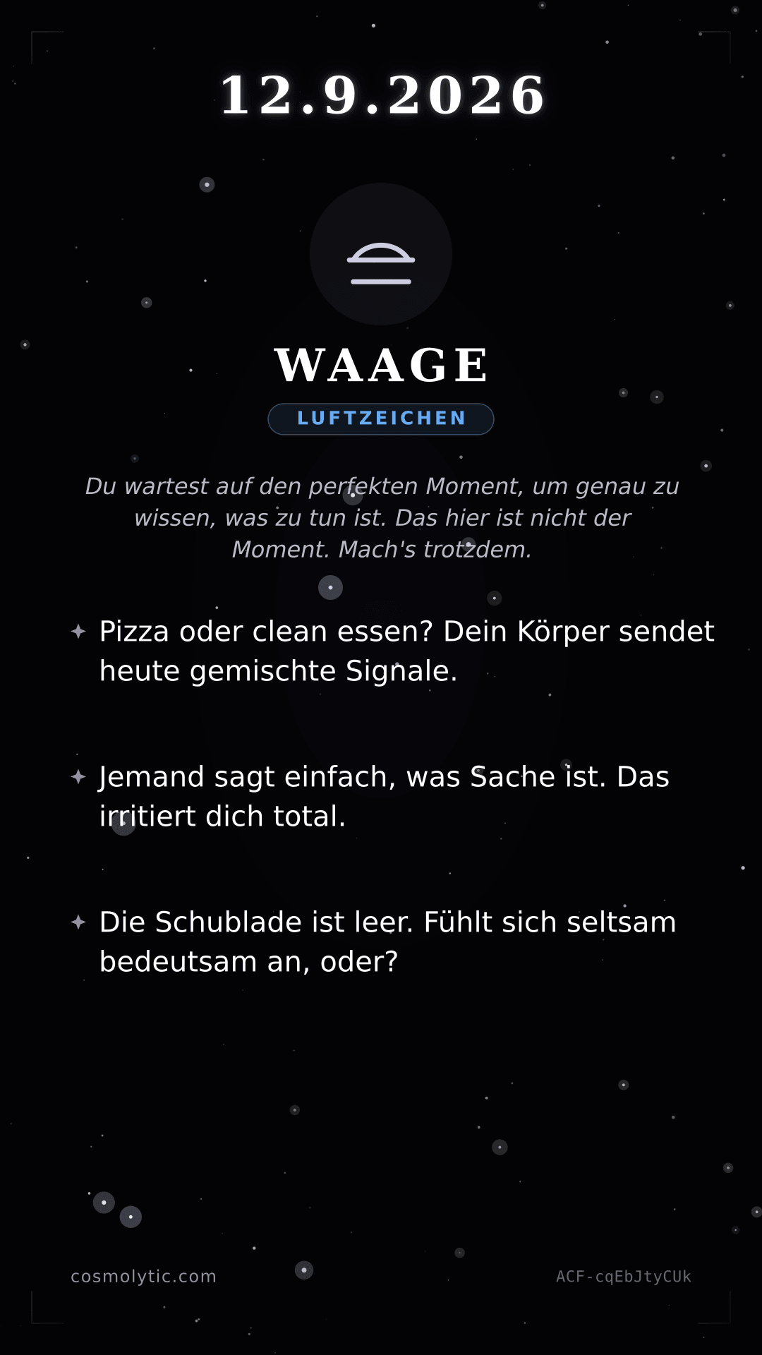 Waage Tageshoroskop-Karte für 12. September 2026
