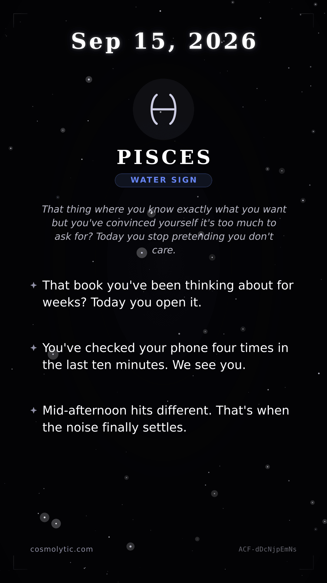 Pisces daily horoscope card for September 15, 2026