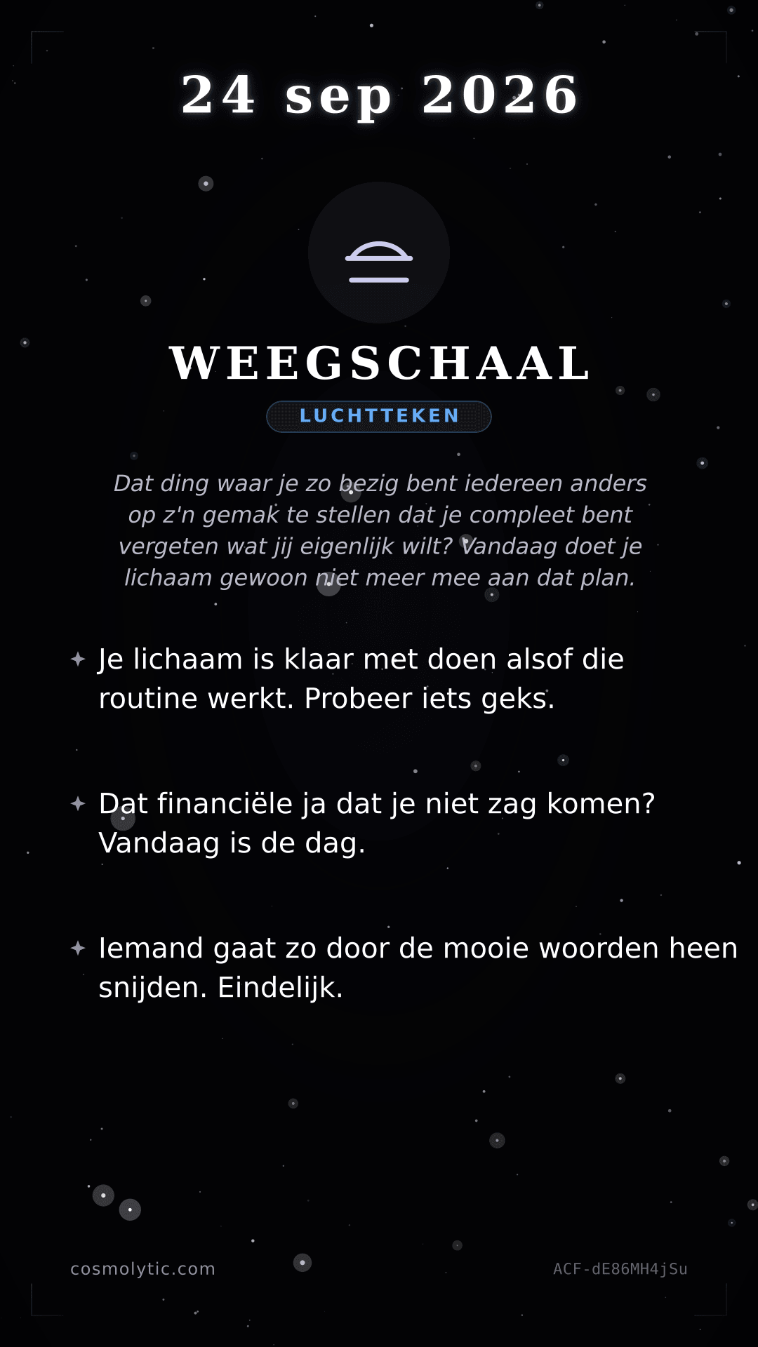 Weegschaal daghoroscoop kaart voor 24 september 2026